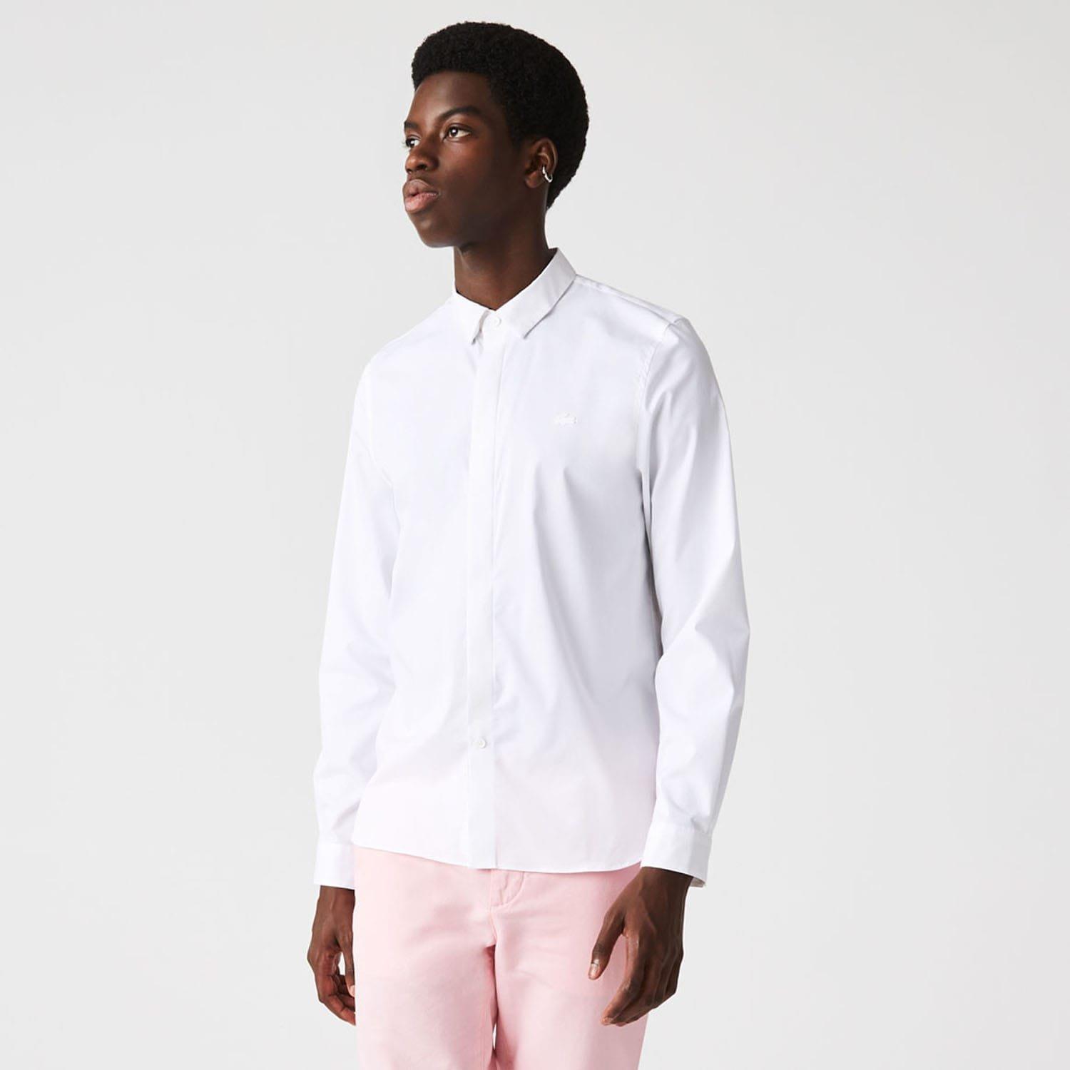 White - Lacoste - Slim Fit Concealed Placket Poplin Shirt - 1