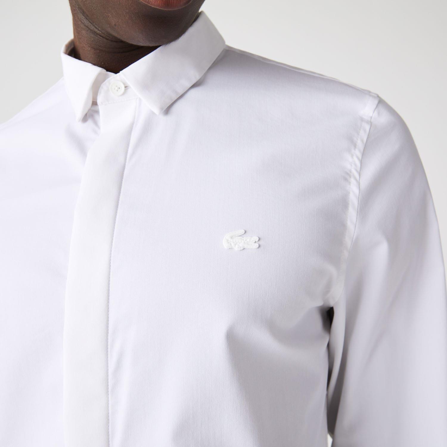 White - Lacoste - Slim Fit Concealed Placket Poplin Shirt - 6