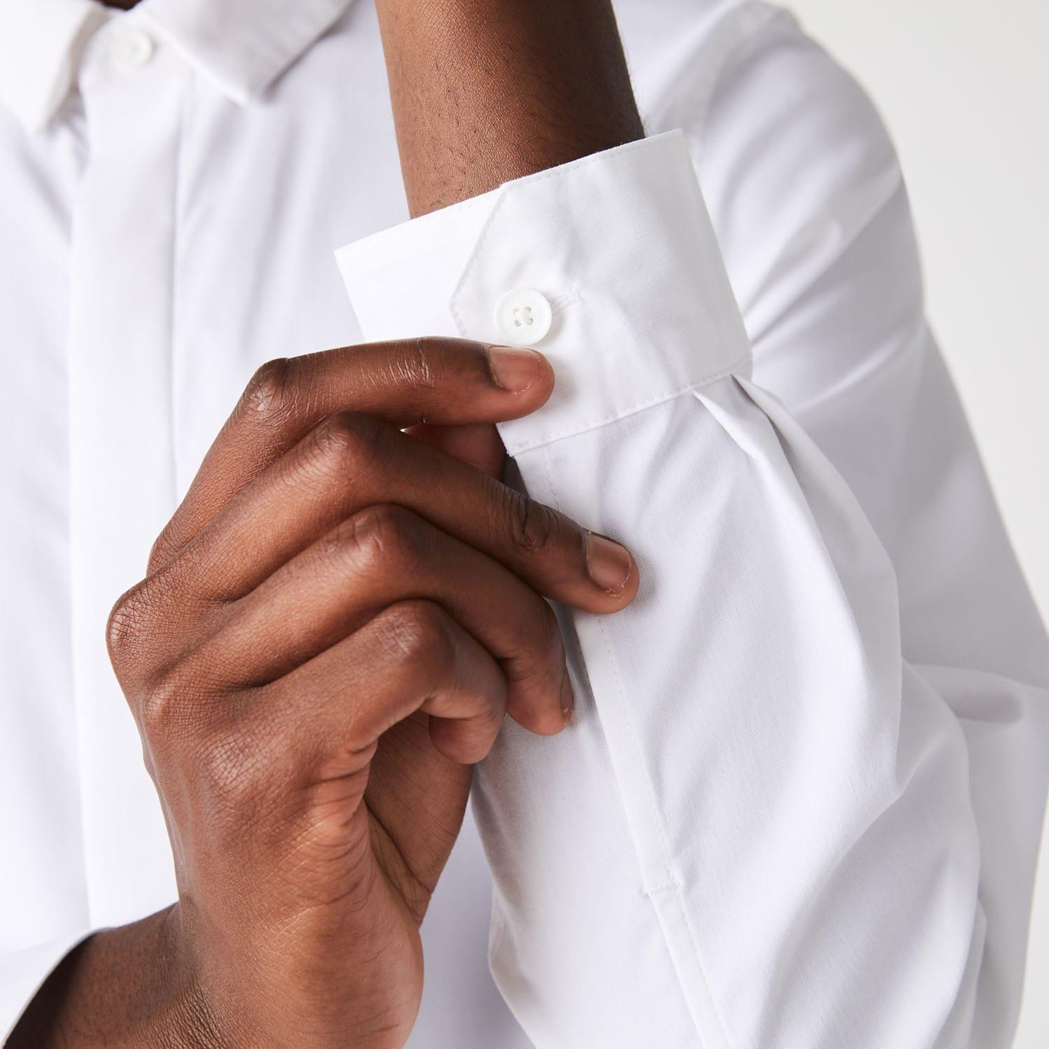 White - Lacoste - Slim Fit Concealed Placket Poplin Shirt - 7