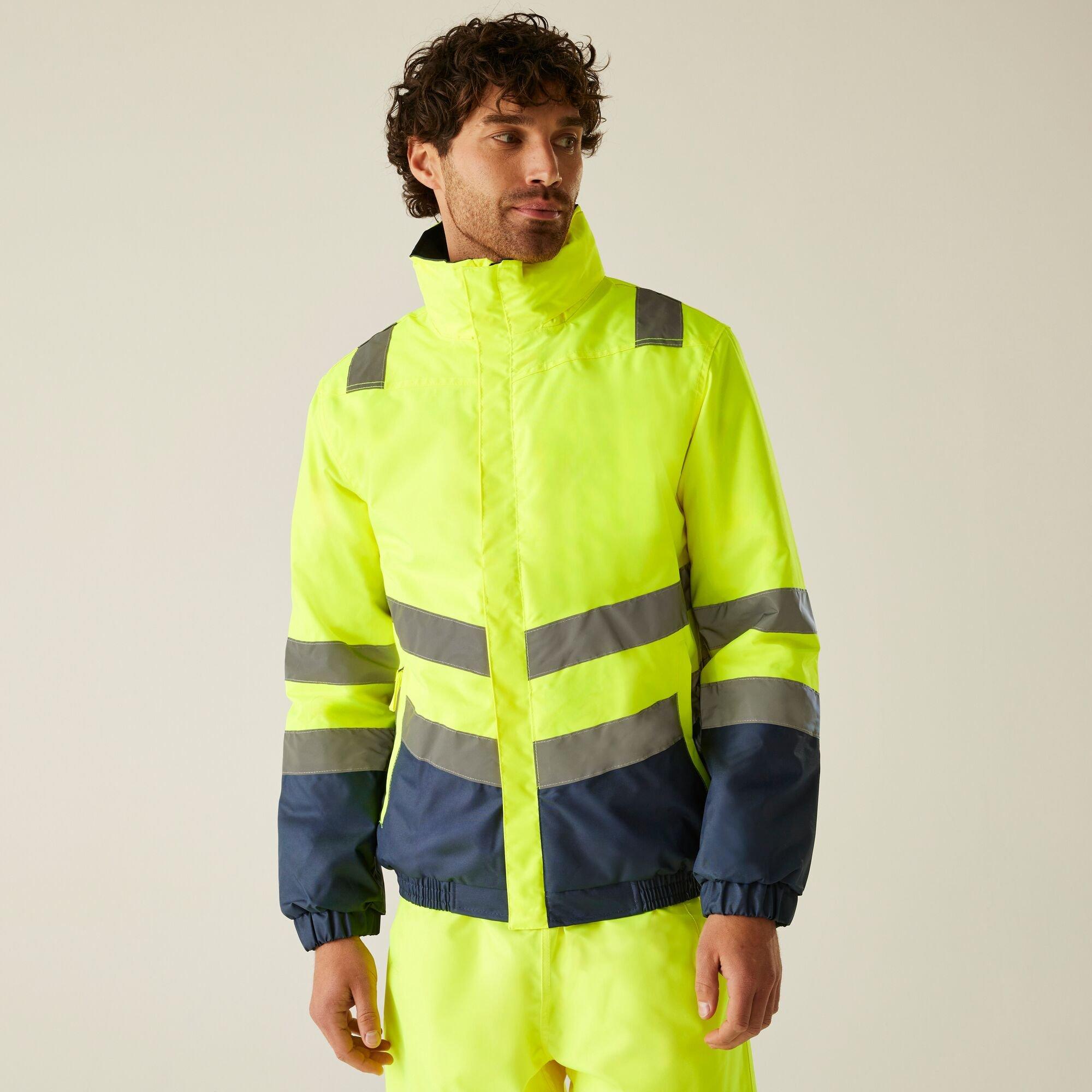 Regatta Men's Waterproof Hi-Vis Bomber Jacket - Yellow/Navy - XL