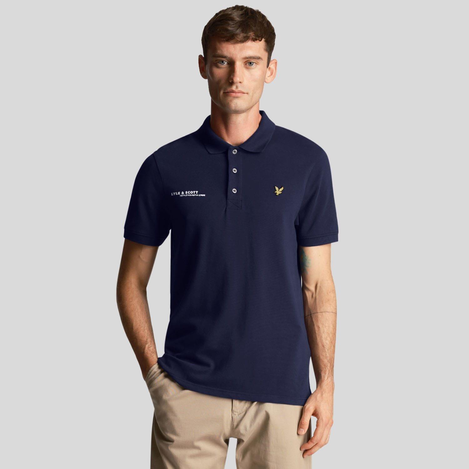 Navy - Lyle and Scott - Co-Ordinate Print Plain Polo Shirt - 1