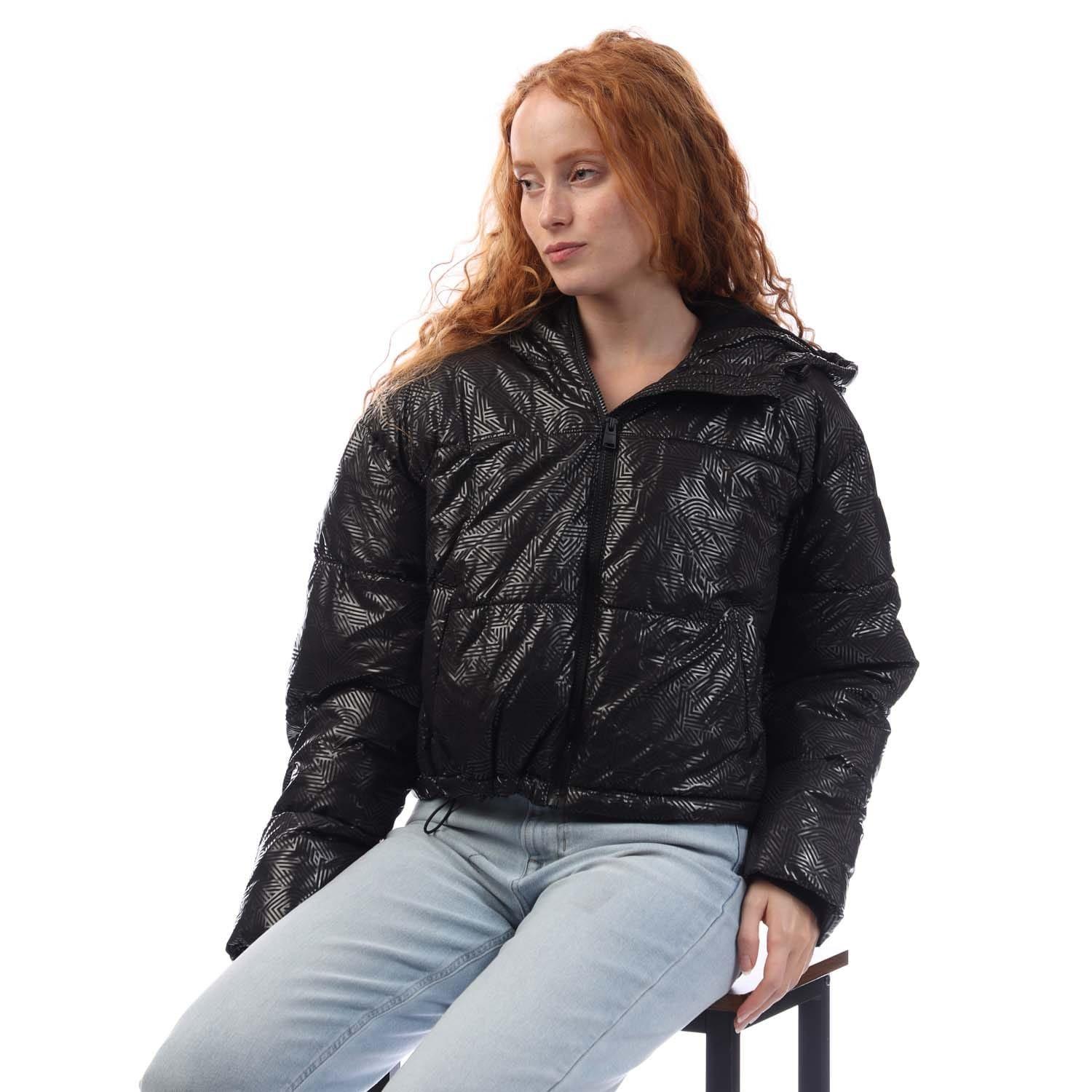 Black - DKNY - Crosswalk-Print Cropped Hooded Jacket - 4