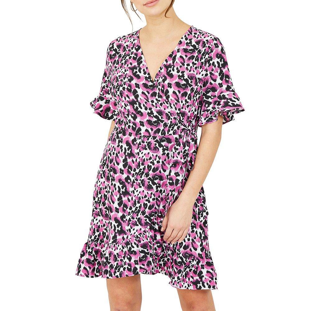 Pink - Mela London - Pink Leopard Print Wrap Skater Dress - 2