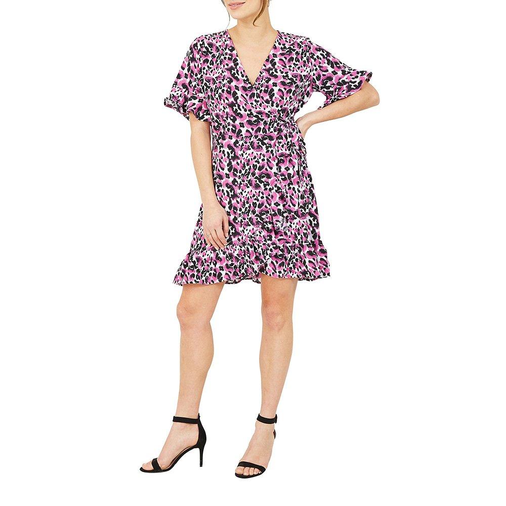 Pink - Mela London - Pink Leopard Print Wrap Skater Dress - 3