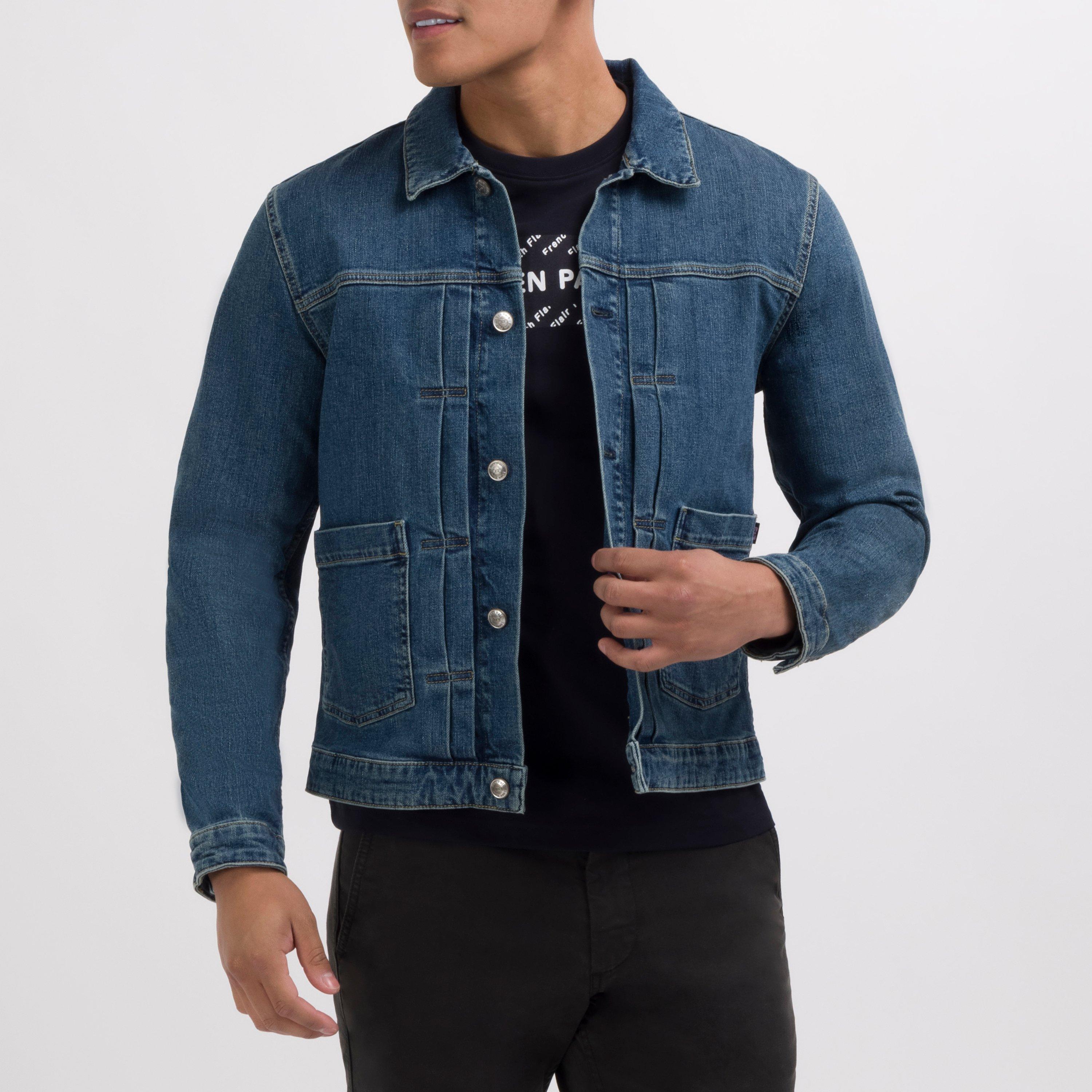 Blf - Eden Park - Men's Blue Denim Cotton Button Front Patch Pocket Jacket - 2