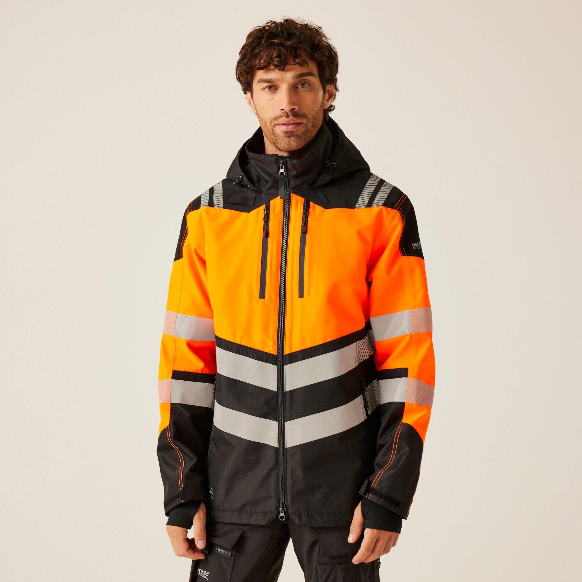 Regatta Men's Hi-Vis X-Pro Waterproof Shell Jacket - Class - Black/Orange - 3XL