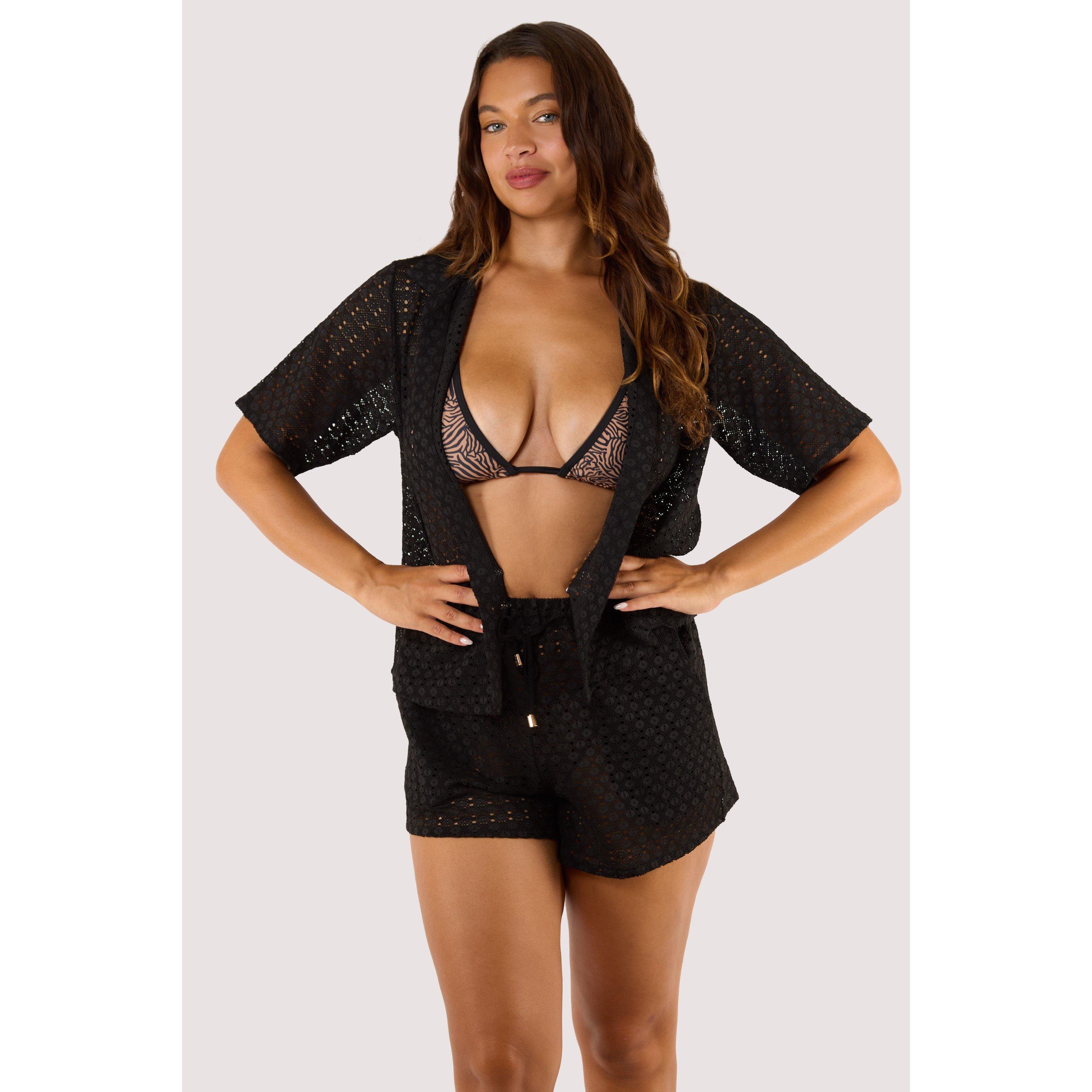 Black - Wolf and Whistle - Onyx Black Crochet Beach Shorts - 3