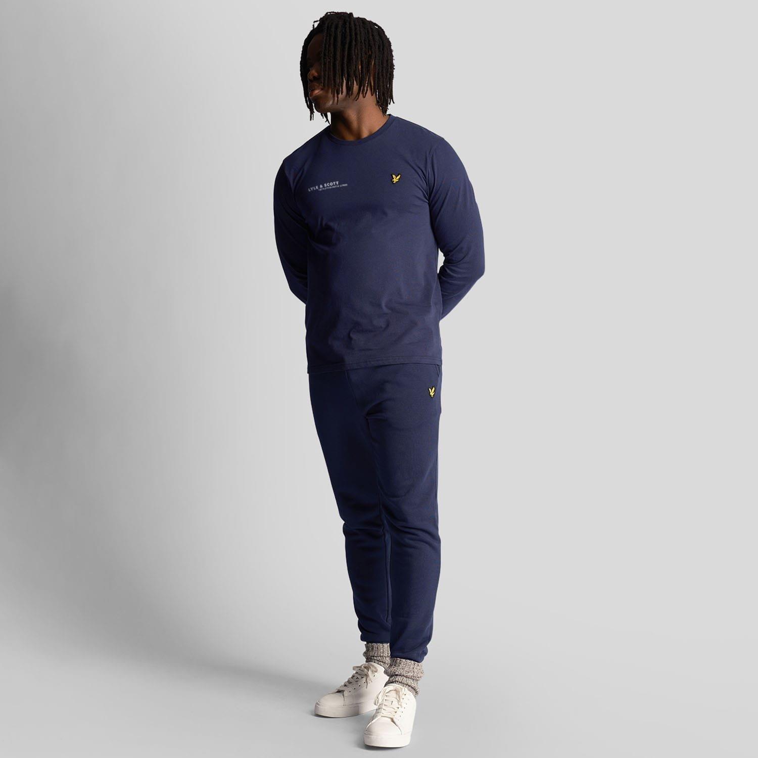 Navy - Lyle and Scott - Co-Ordinate Print Plain Long Sleeve T-Shirt - 2