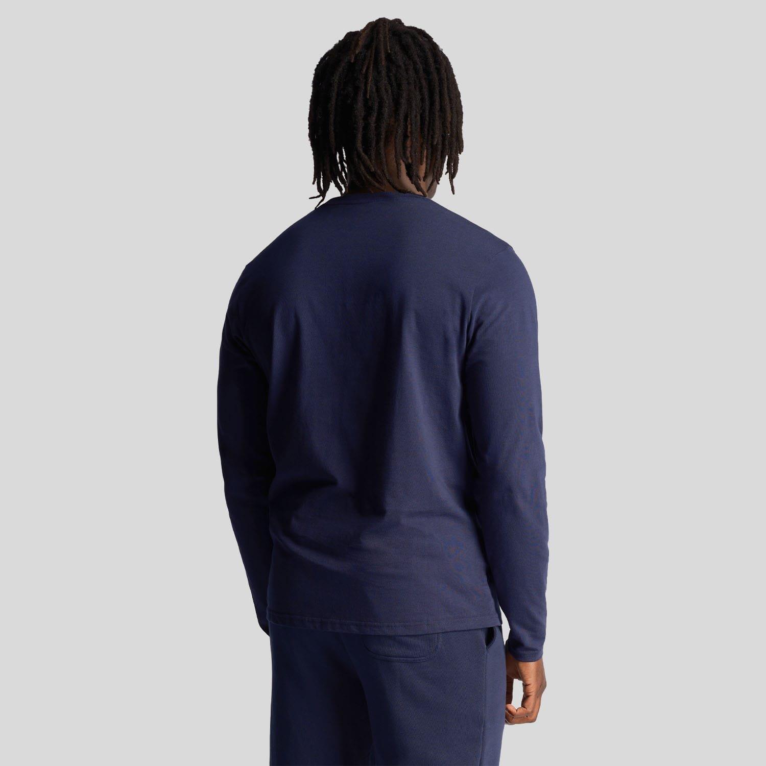 Navy - Lyle and Scott - Co-Ordinate Print Plain Long Sleeve T-Shirt - 3