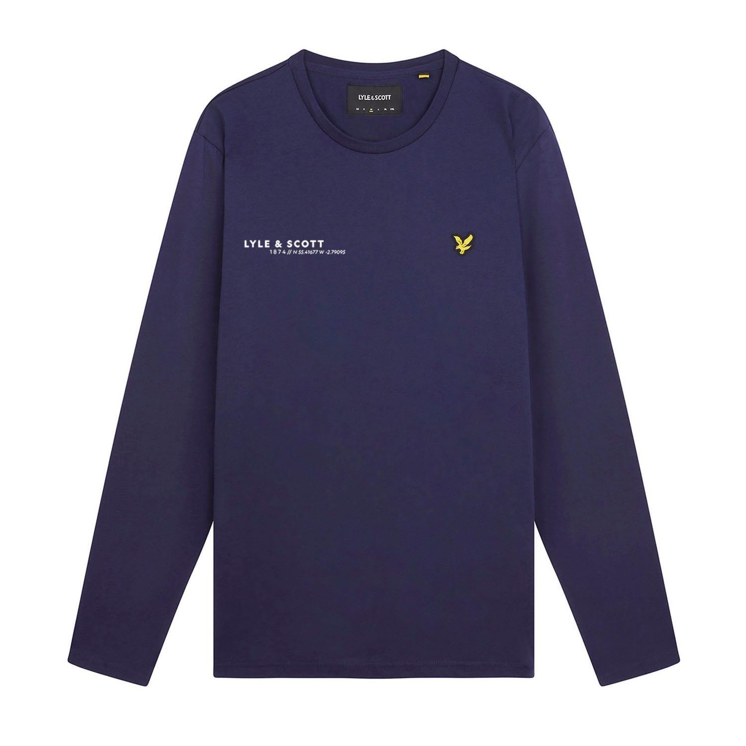Navy - Lyle and Scott - Co-Ordinate Print Plain Long Sleeve T-Shirt - 5