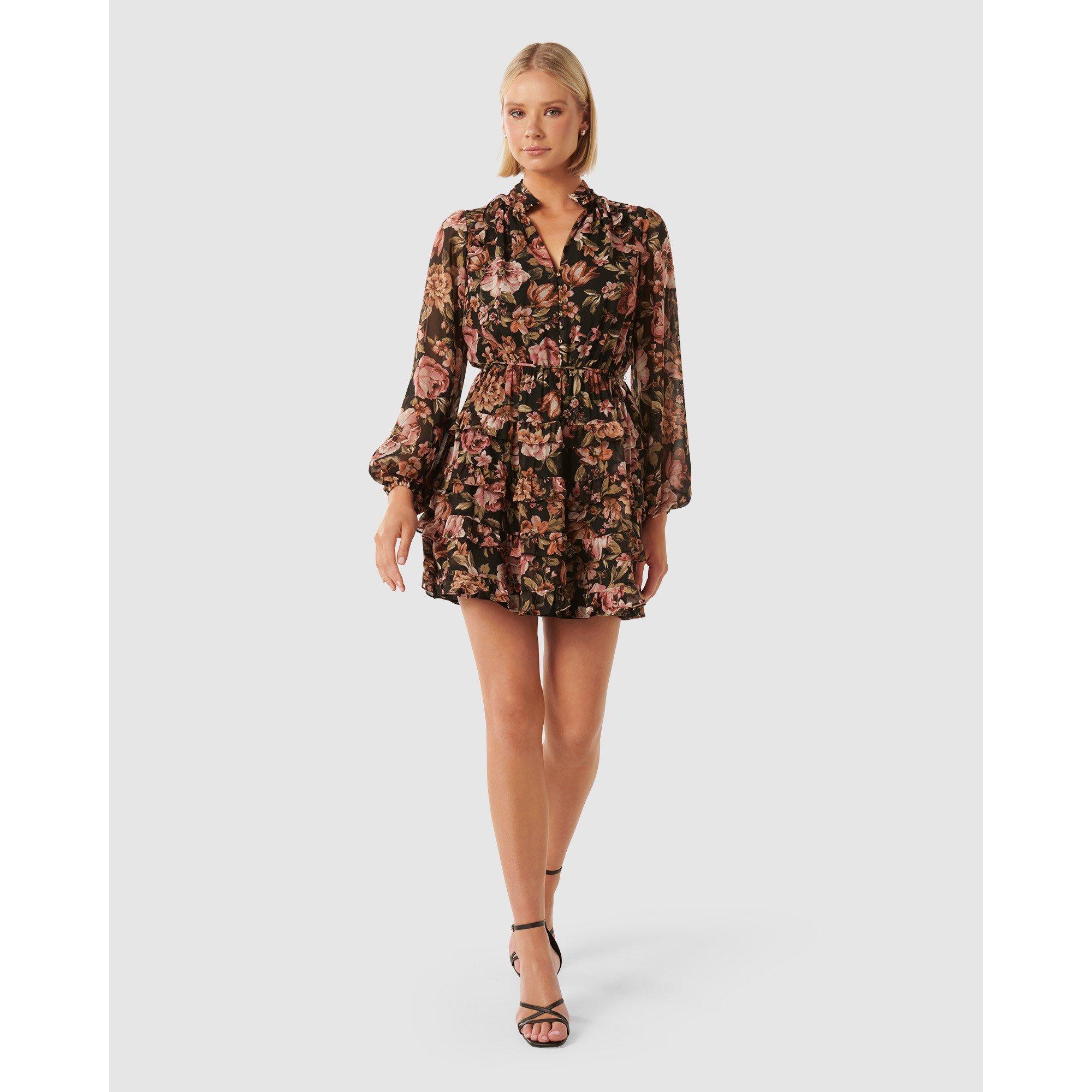 Black Delphi Fl - Forever New - Lowrie Ruffle Mini Dress - 1