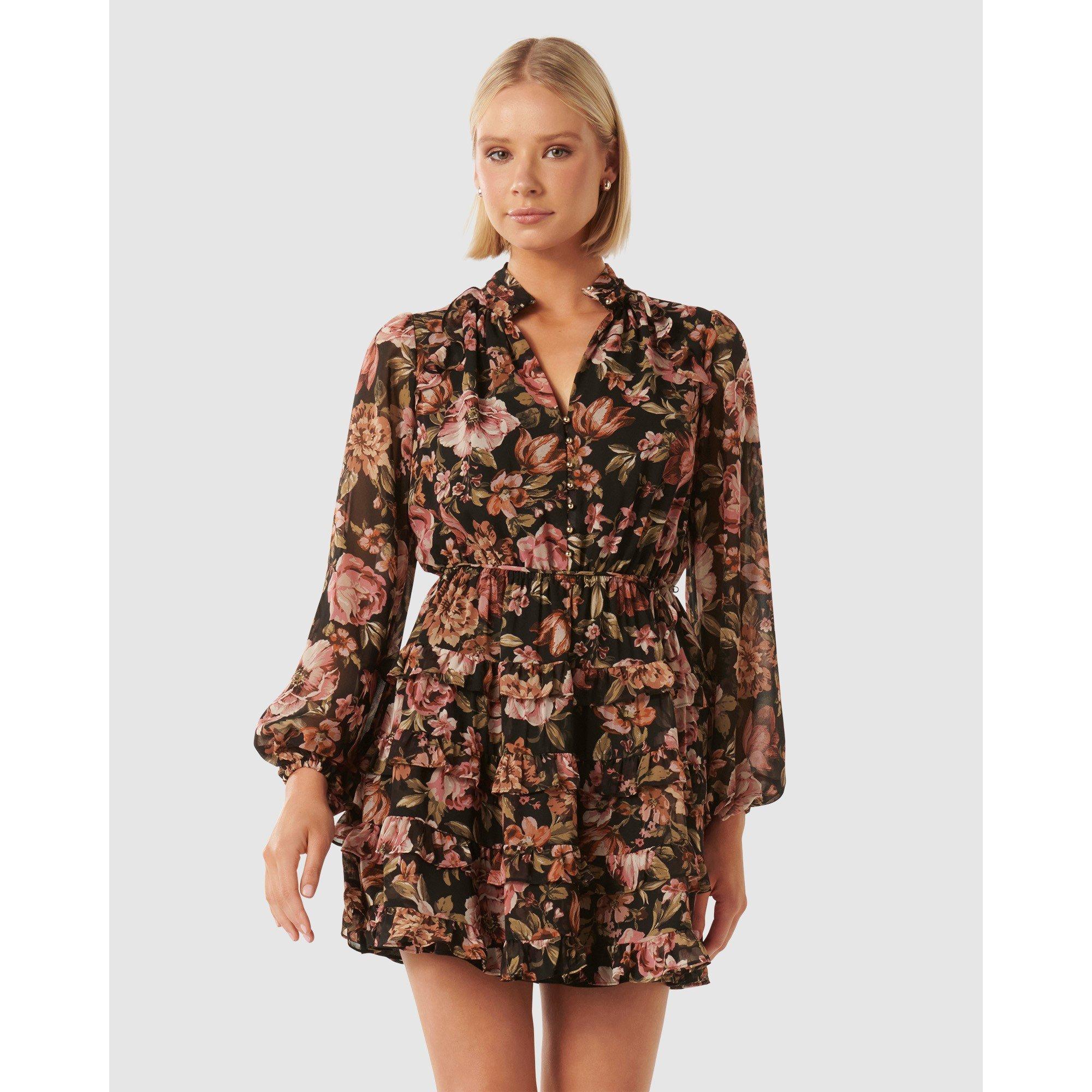 Black Delphi Fl - Forever New - Lowrie Ruffle Mini Dress - 2