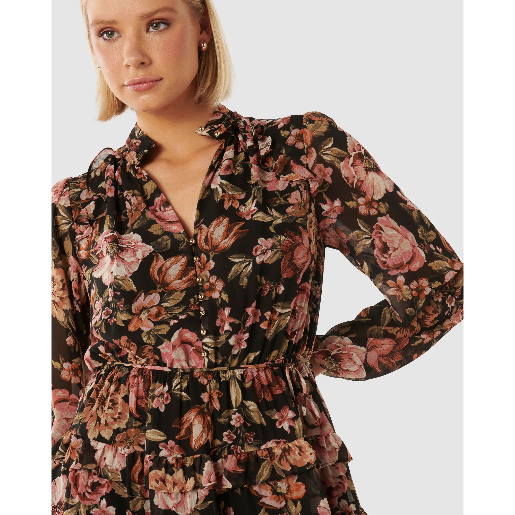 Black Delphi Fl - Forever New - Lowrie Ruffle Mini Dress - 3