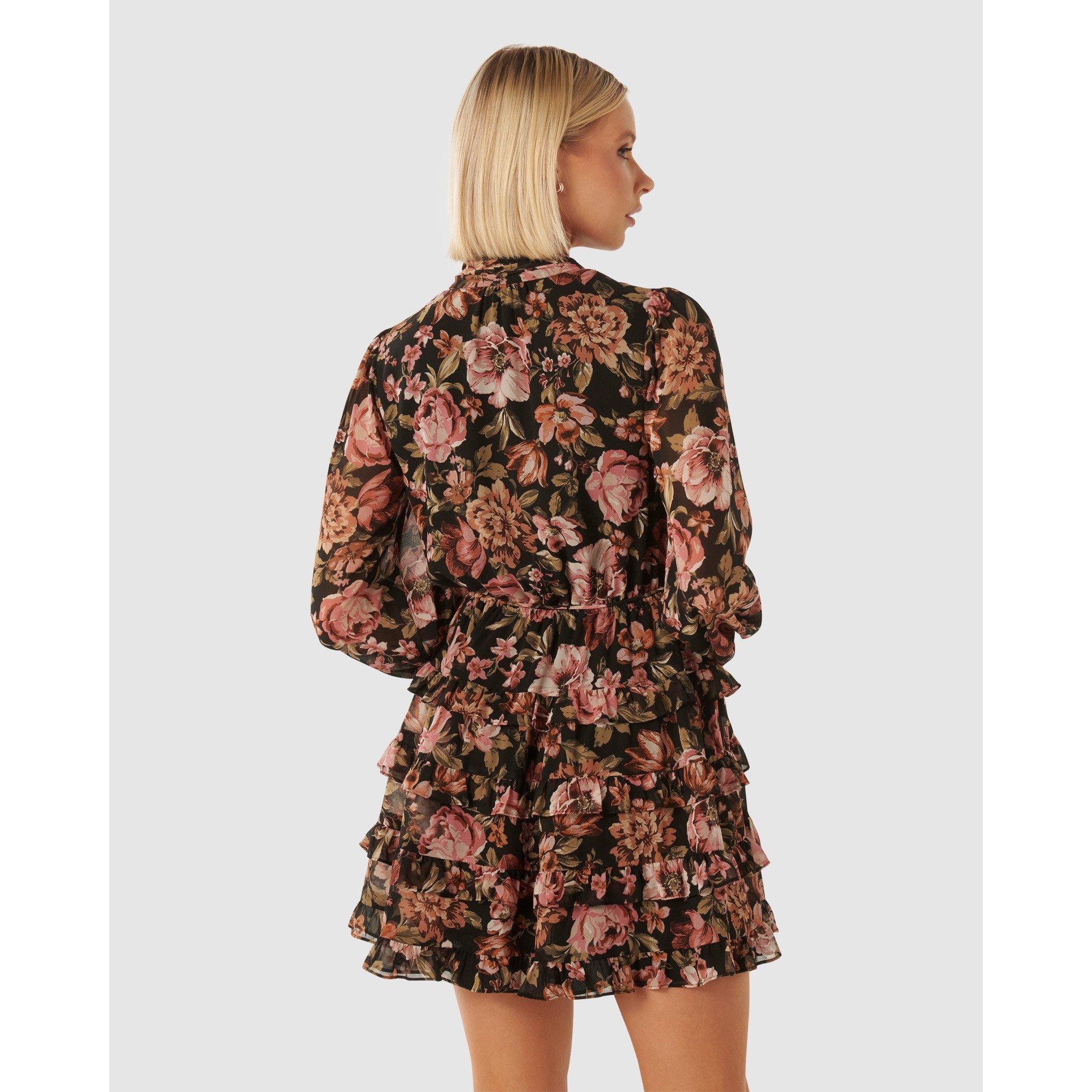 Black Delphi Fl - Forever New - Lowrie Ruffle Mini Dress - 5