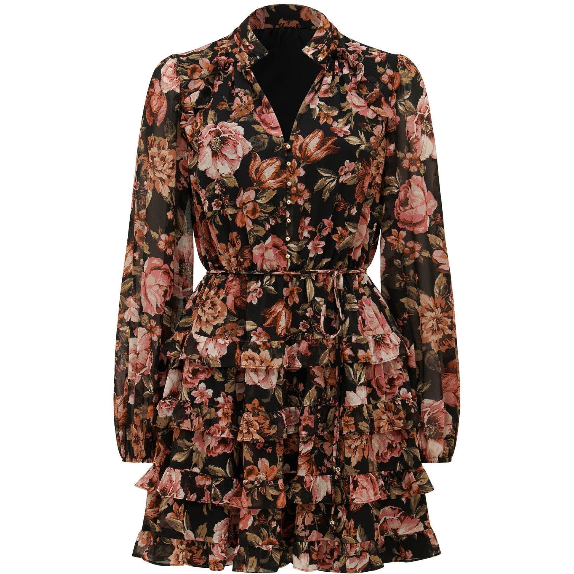 Black Delphi Fl - Forever New - Lowrie Ruffle Mini Dress - 6