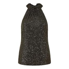 Mela London Black Sequin Halter Neck Top
