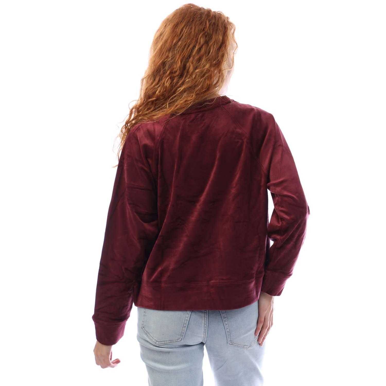 Burgundy - DKNY - Rhinestone Velour Logo Crew Neck Sweatshirt - 3
