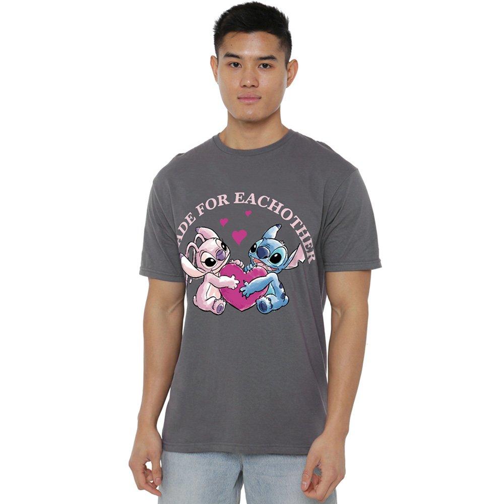 Charcoal - Disney - Lilo & Stitch Made For Each Other Mens T-Shirt Cha - 1