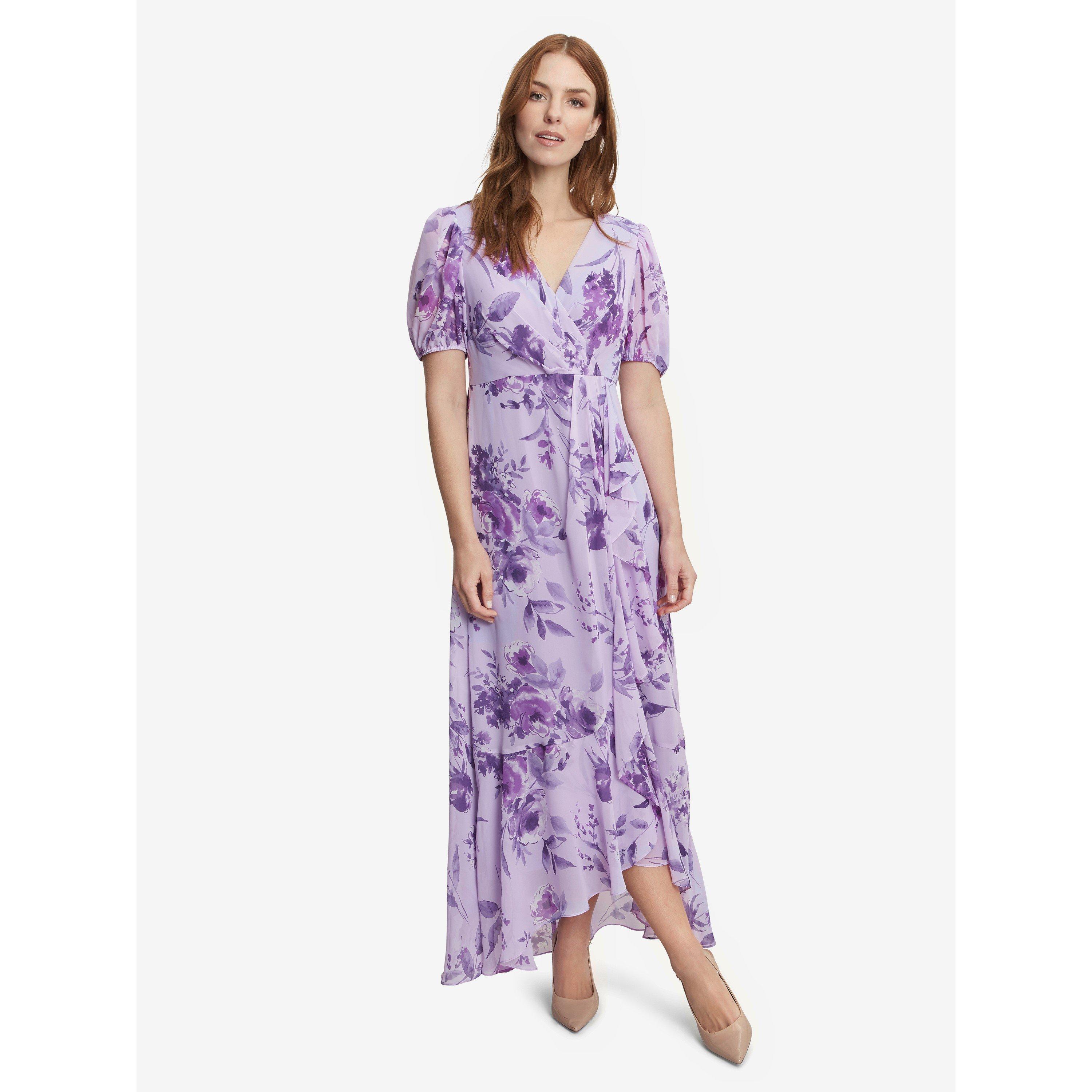 Lilac - Gina Bacconi - Elda Long Printed Short Sleeve Dress - 1