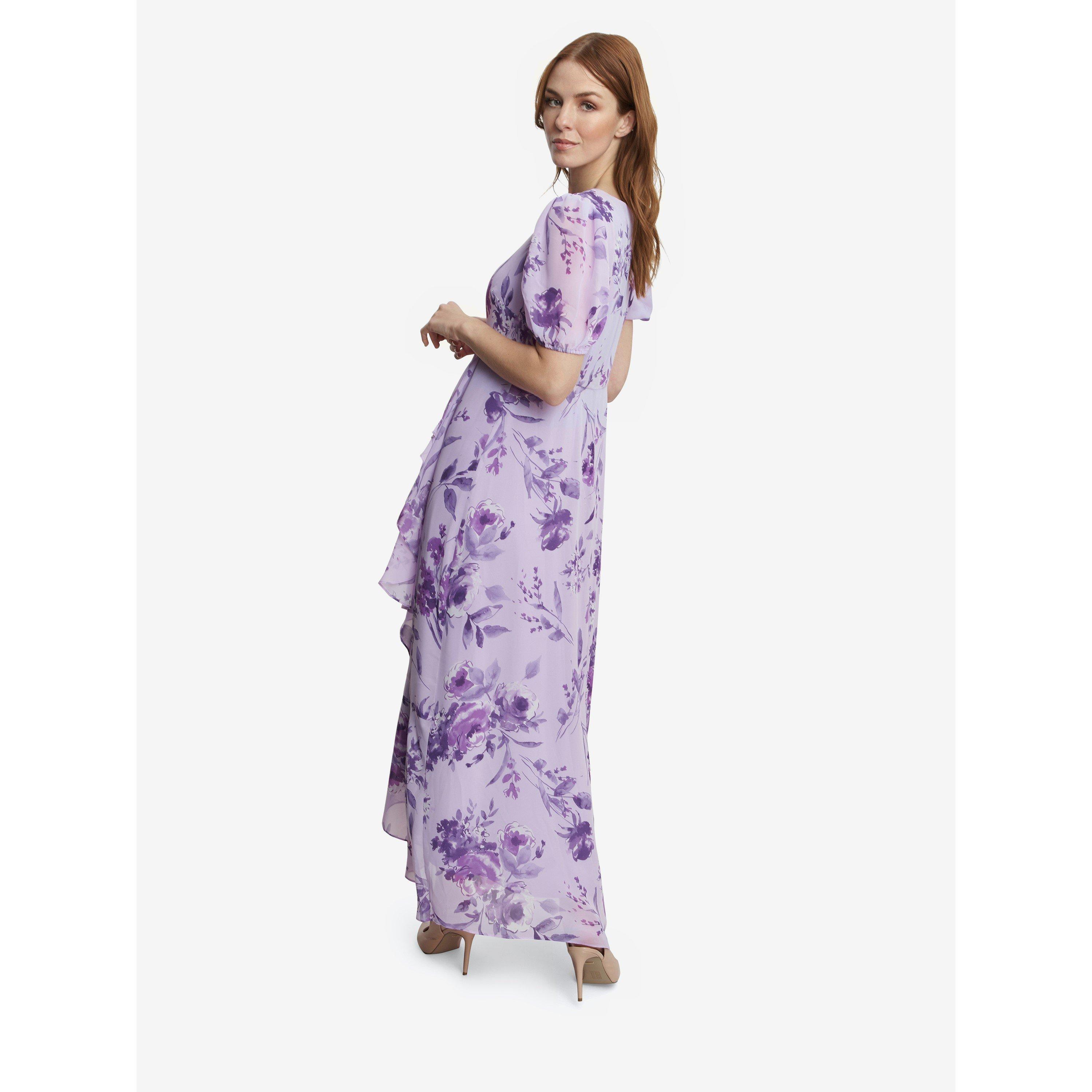 Lilac - Gina Bacconi - Elda Long Printed Short Sleeve Dress - 2