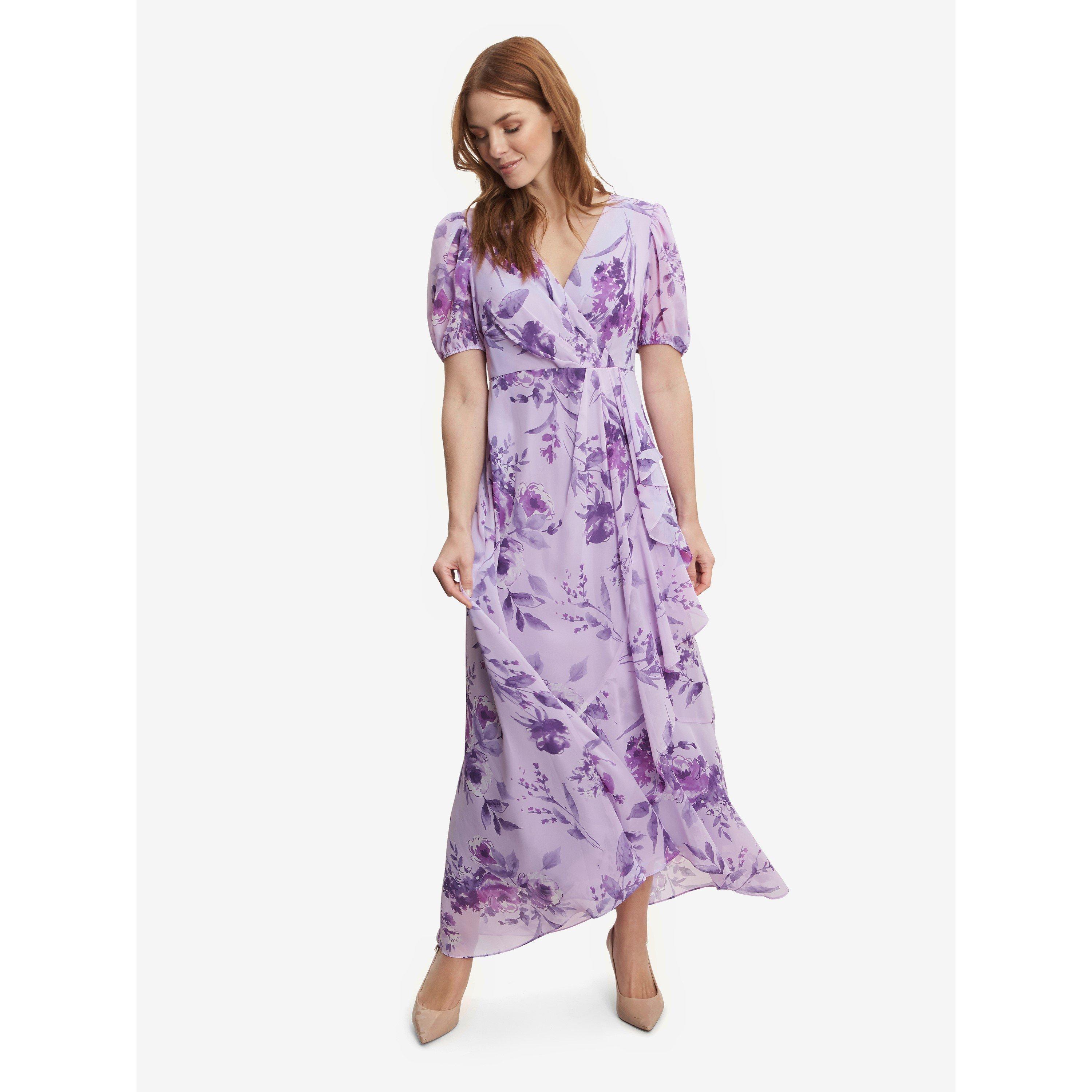 Lilac - Gina Bacconi - Elda Long Printed Short Sleeve Dress - 3