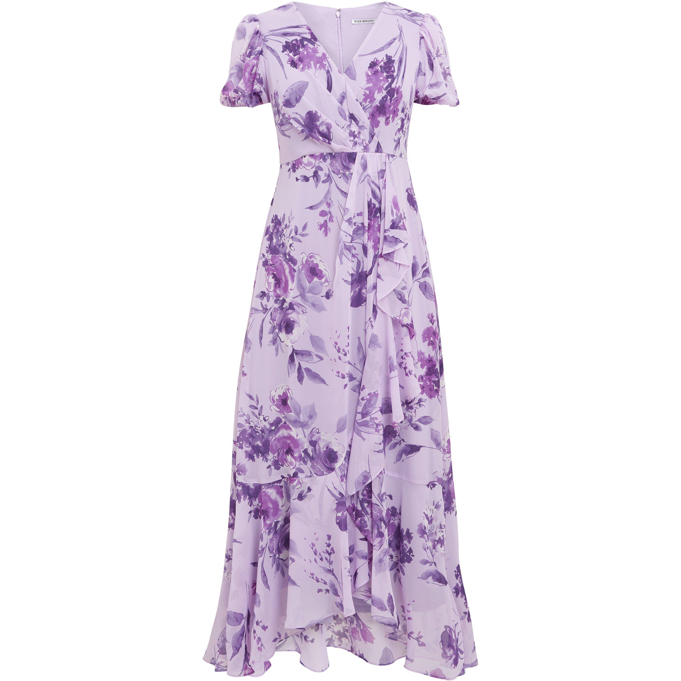 Lilac - Gina Bacconi - Elda Long Printed Short Sleeve Dress - 4