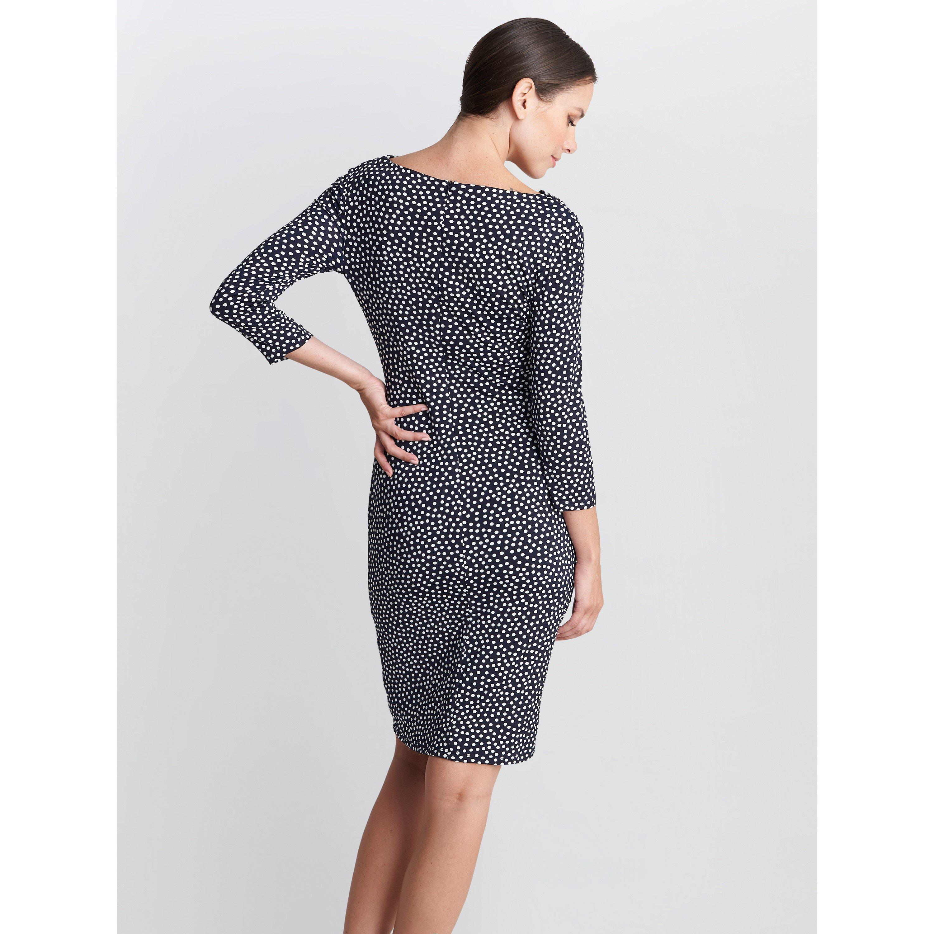 Navy / White - Gina Bacconi - Bailey Printed Jersey Cowl Neck Dress - 2