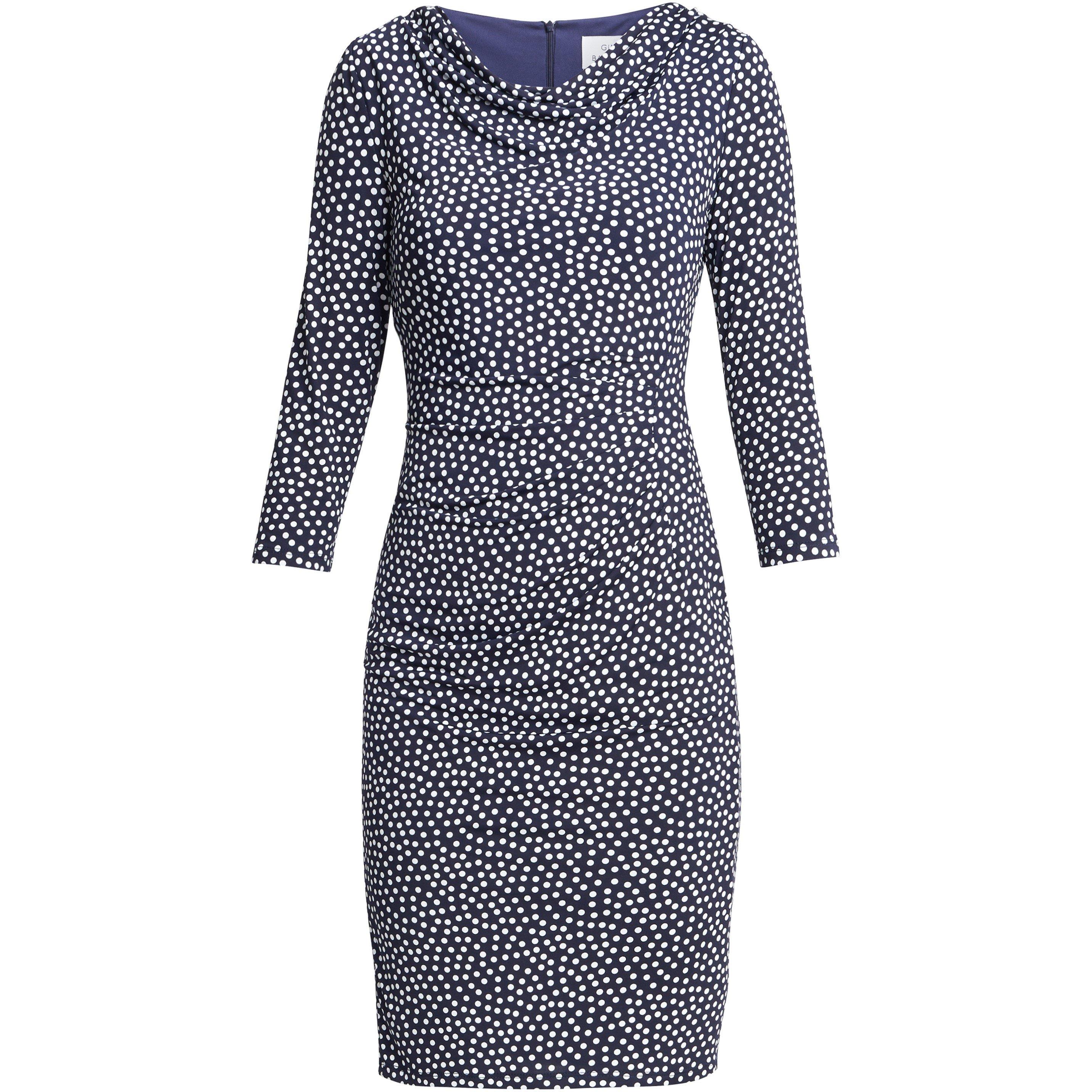 Navy / White - Gina Bacconi - Bailey Printed Jersey Cowl Neck Dress - 4