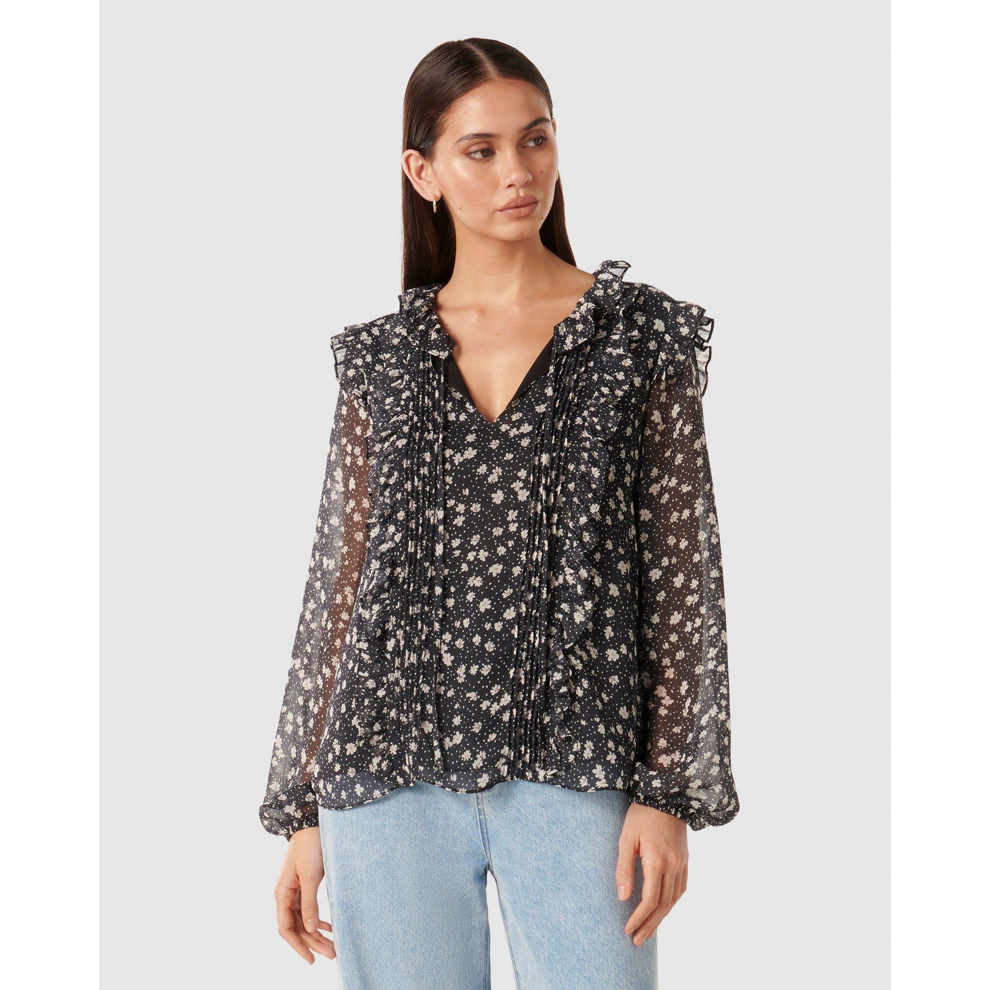 Navy Foley Dits - Forever New - Cody Ruffle Pintuck Blouse - 2