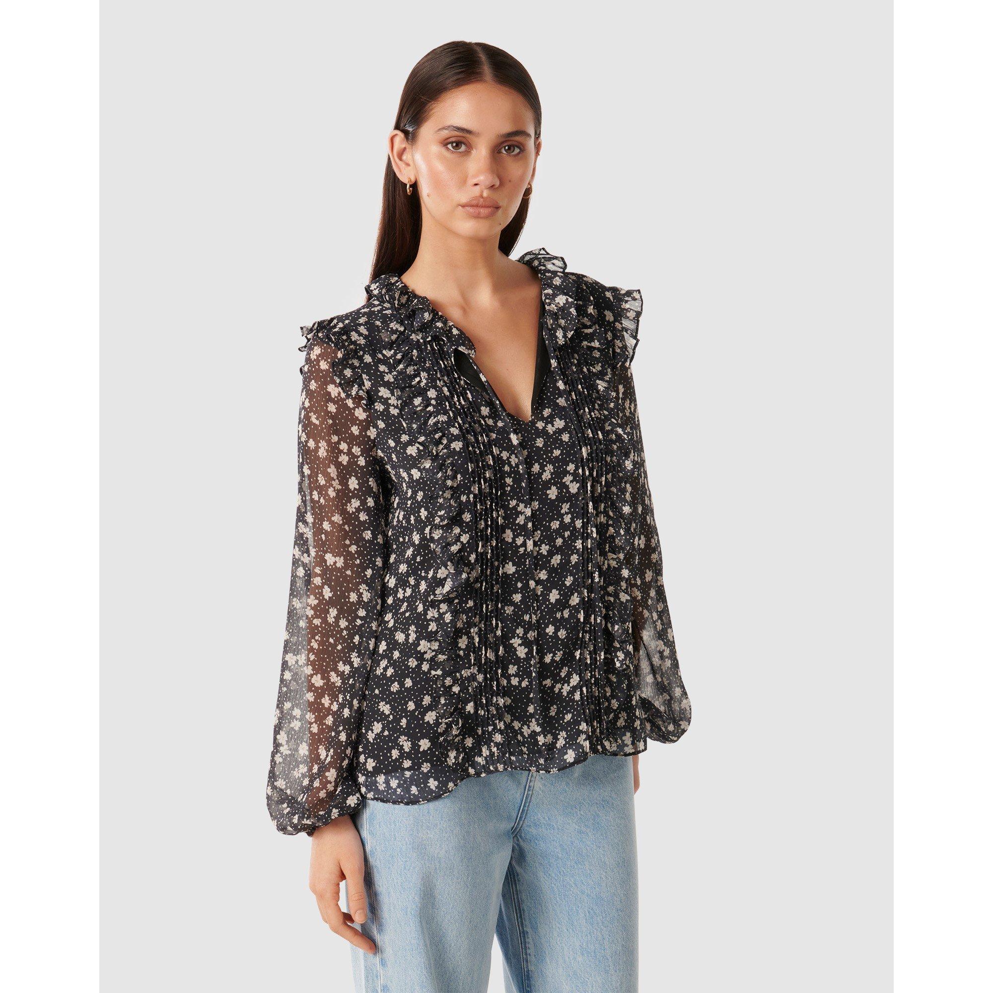 Navy Foley Dits - Forever New - Cody Ruffle Pintuck Blouse - 4