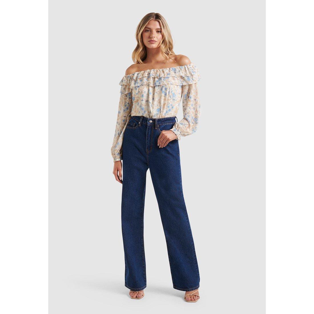Blue Robina Flo - Forever New - Olivia Ruffle Bardot Top - 6