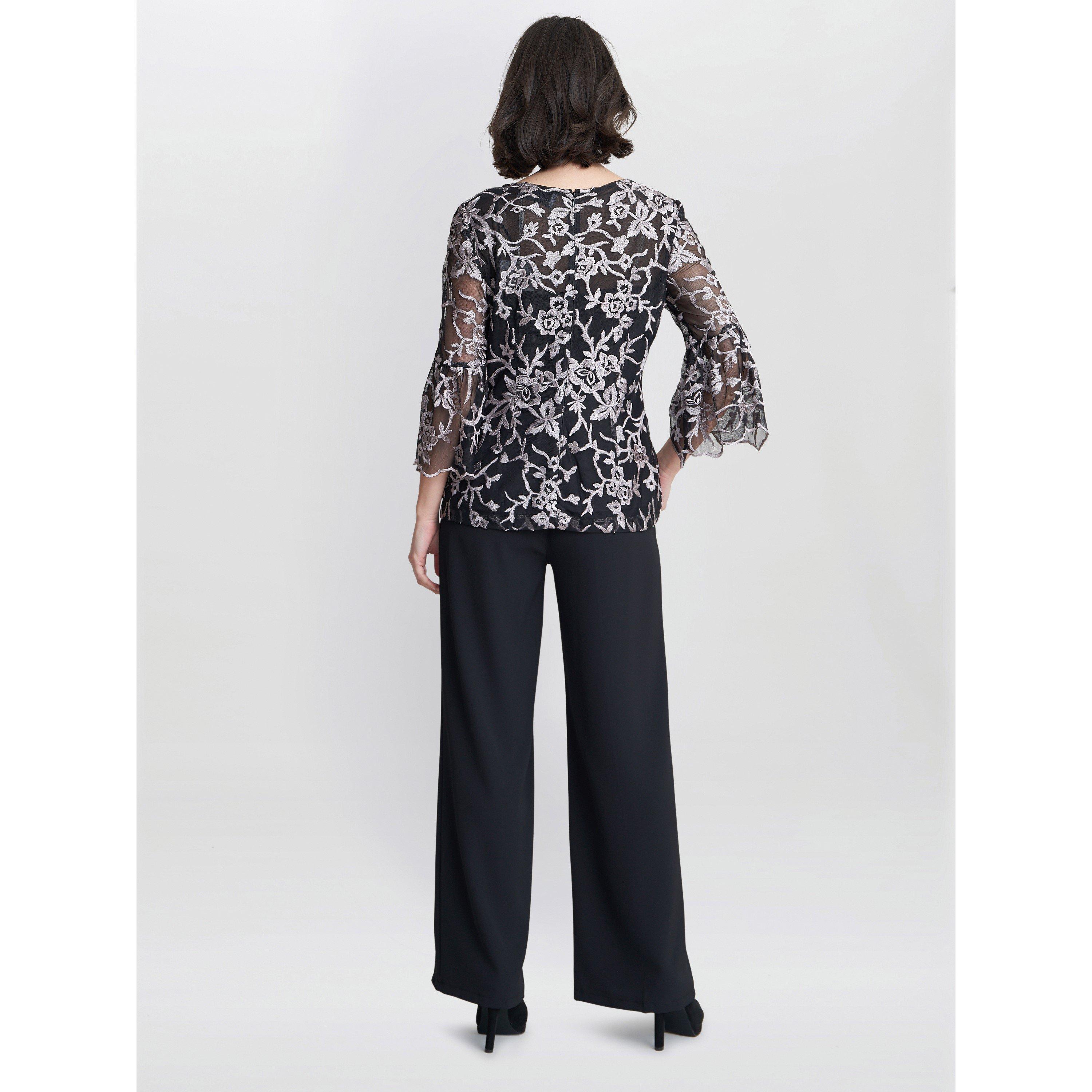 Black / Pink - Gina Bacconi - Brianna Embroidered Blouse - 2