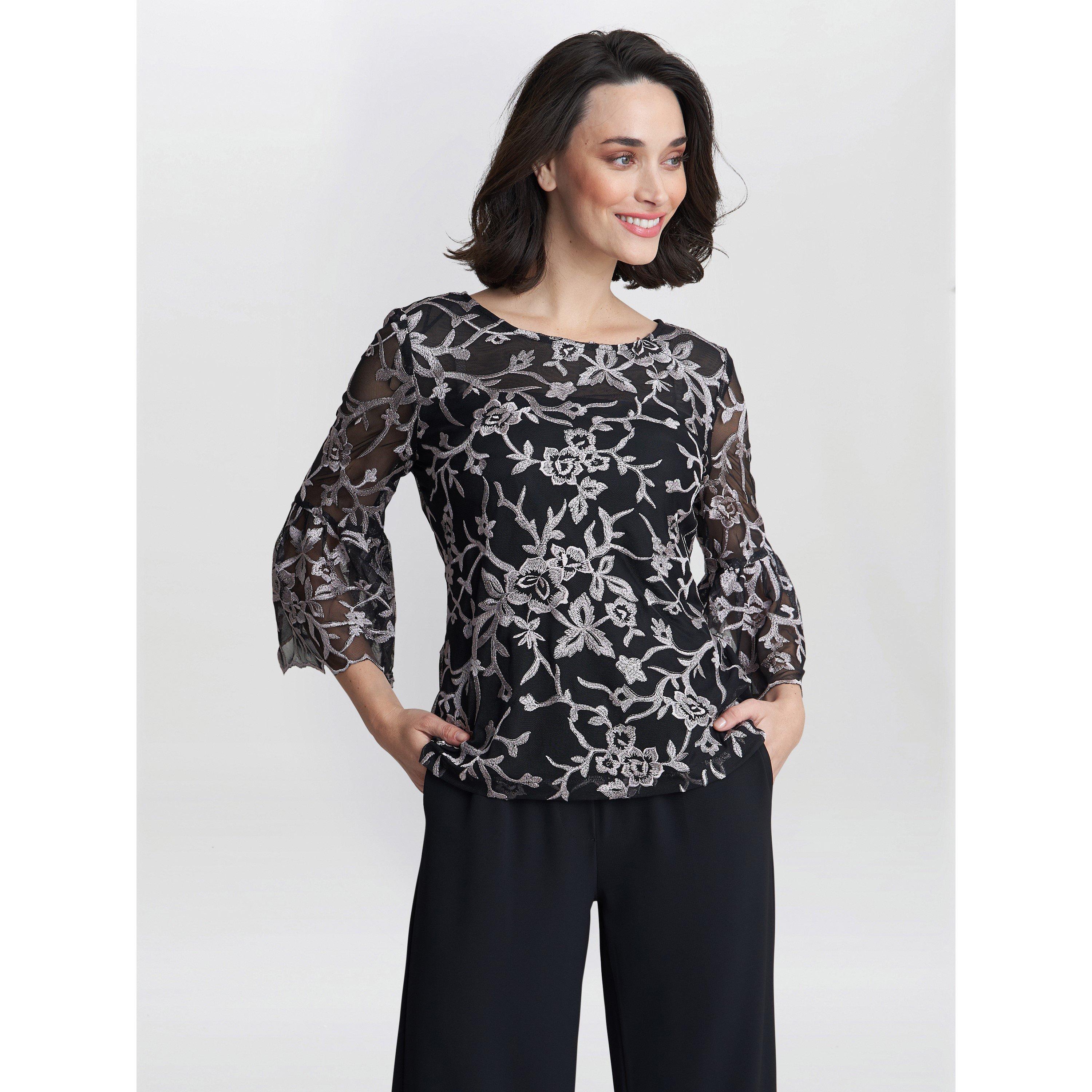 Black / Pink - Gina Bacconi - Brianna Embroidered Blouse - 3