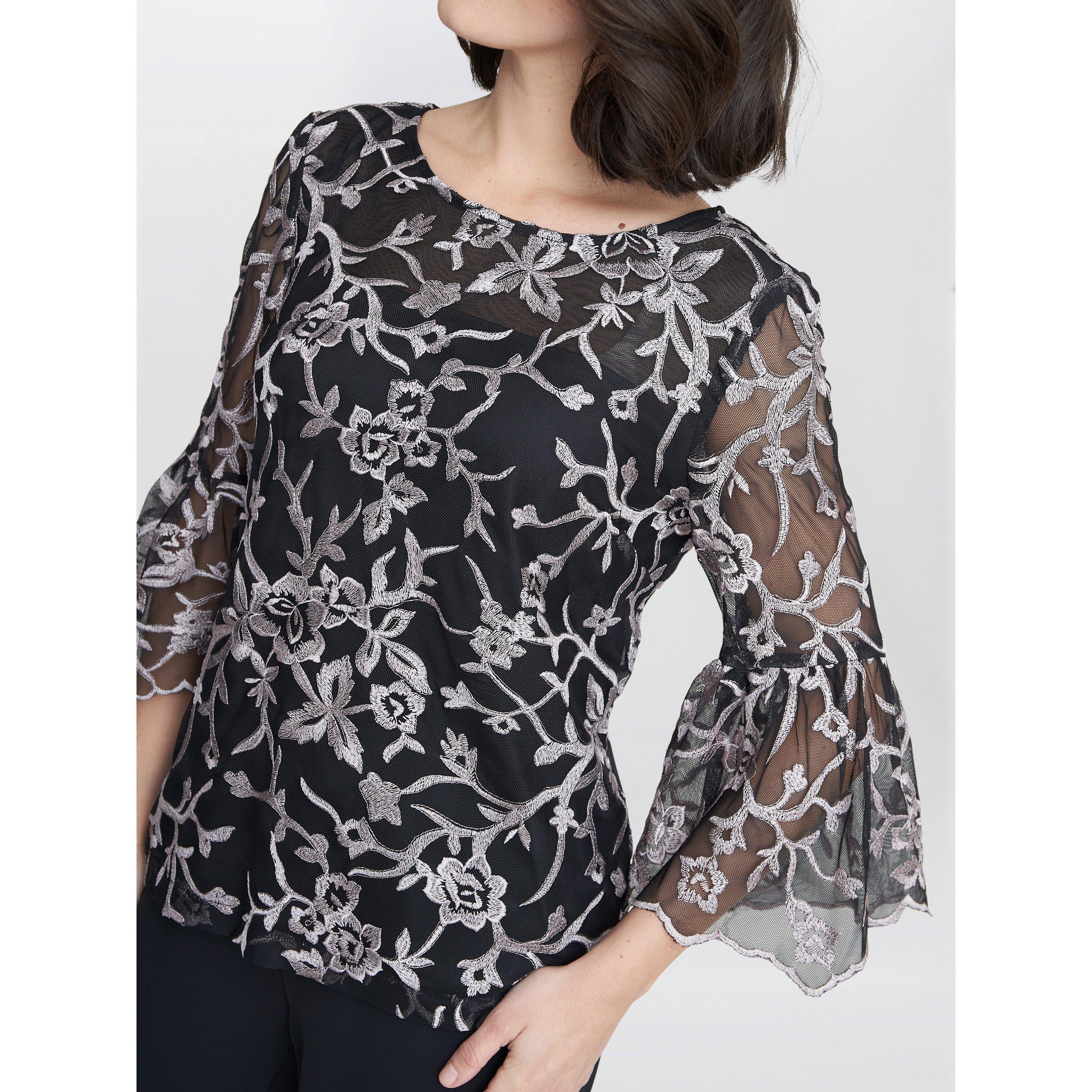 Black / Pink - Gina Bacconi - Brianna Embroidered Blouse - 4