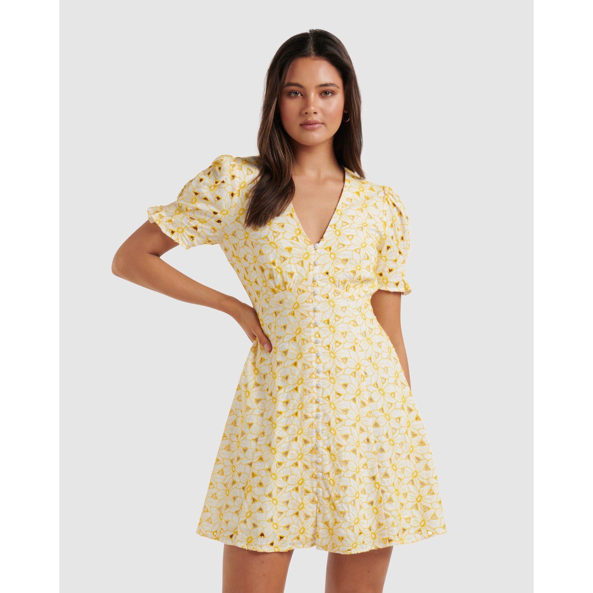 Porcelain / Yel - Forever New - Saffron Broderie Mini Sun Dress - 2
