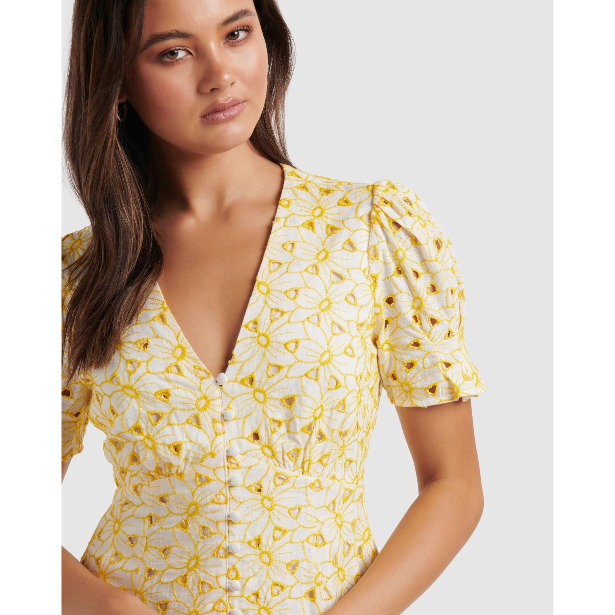 Porcelain / Yel - Forever New - Saffron Broderie Mini Sun Dress - 3
