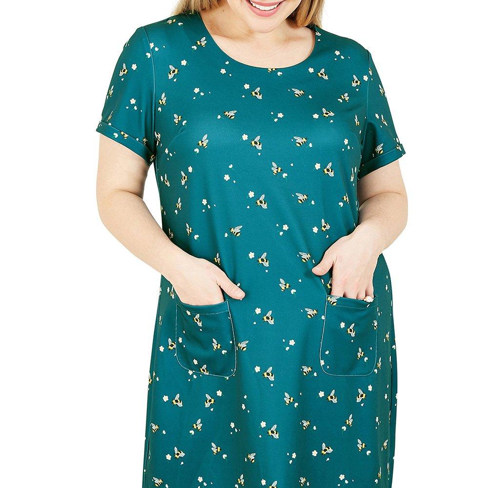 Green - Yumi - Green Plus Size Bee Daisy Tunic Dress - 2