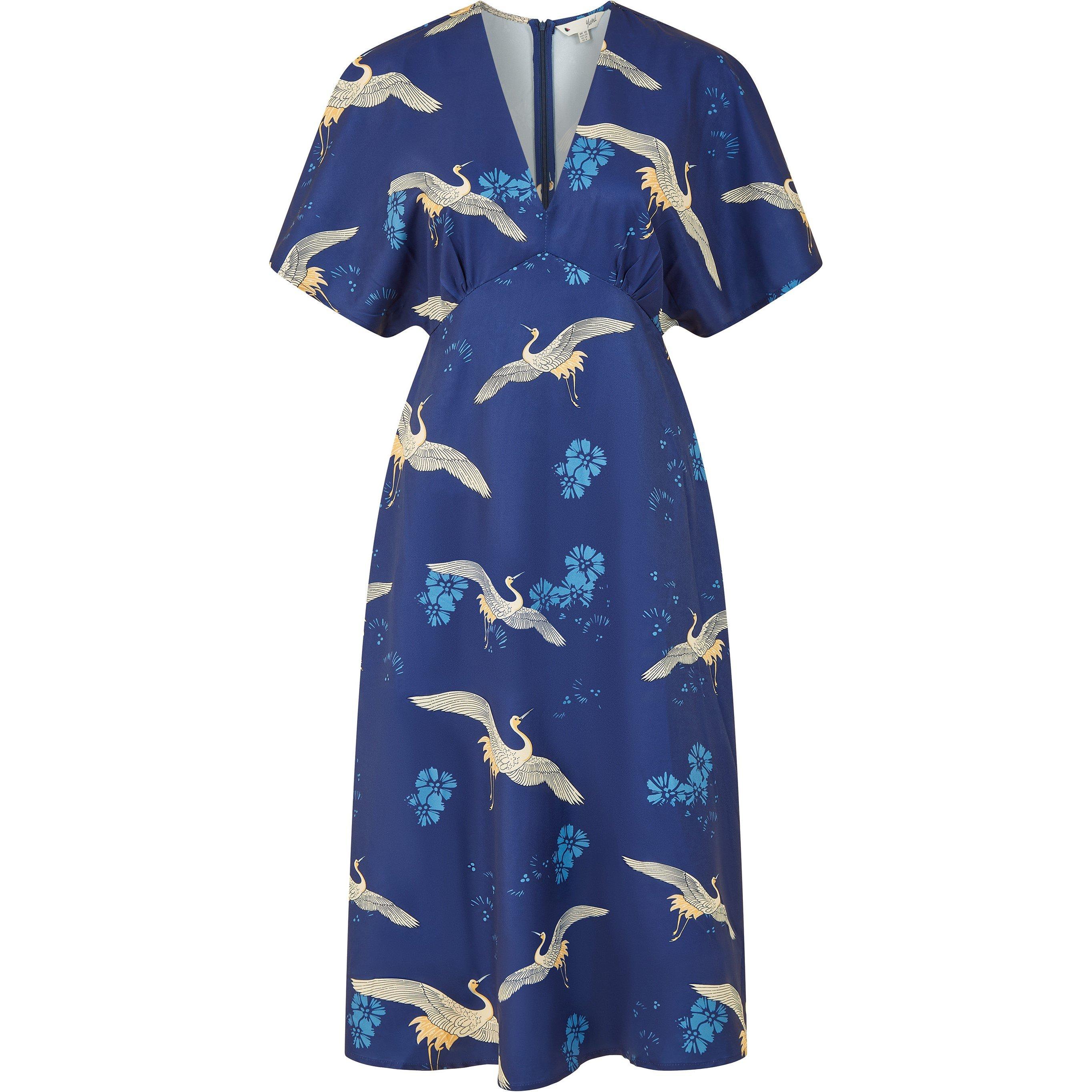 Navy - Yumi - Navy Crane Print Kimono Midi Dress - 4