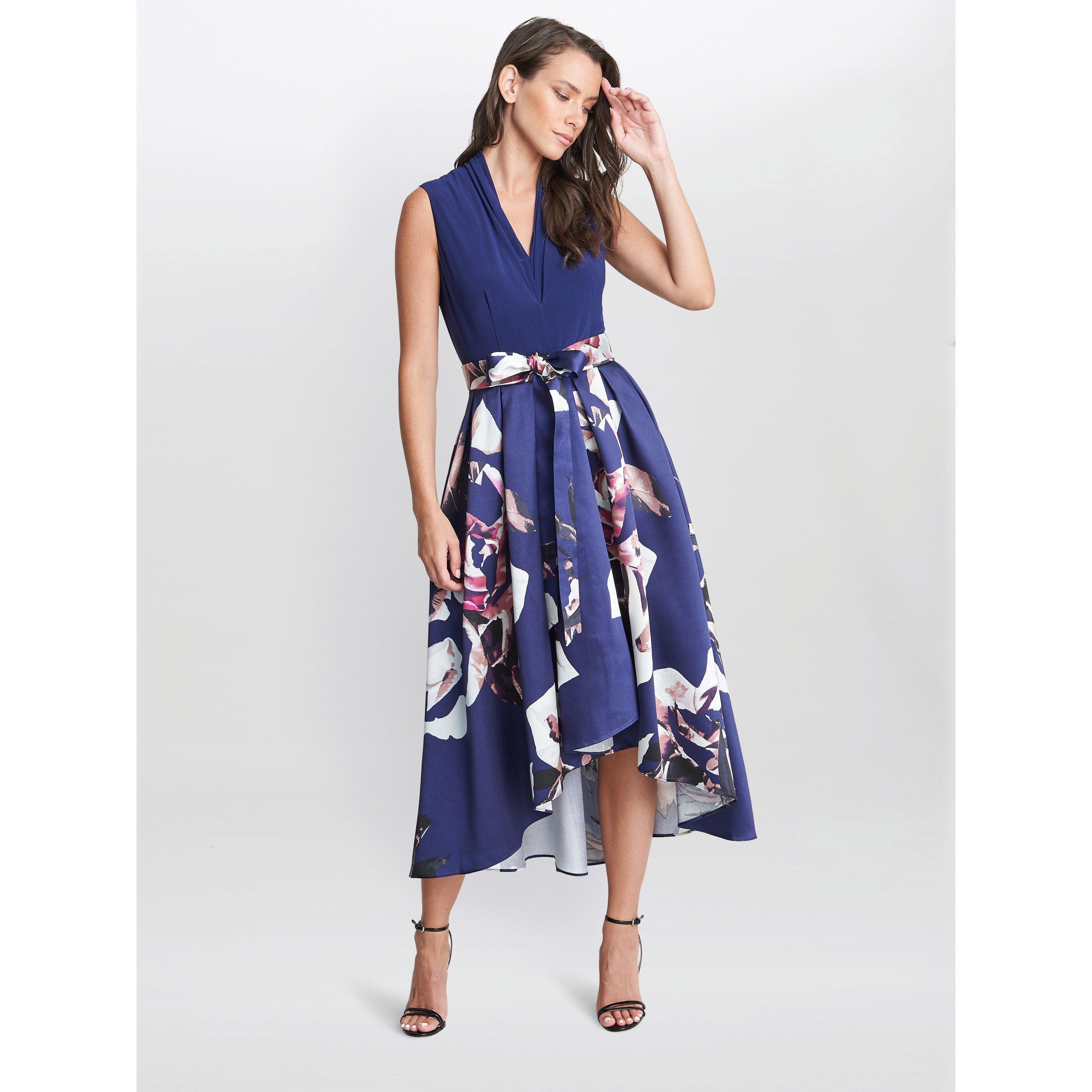 Navy - Gina Bacconi - Megan Sleeveless Floral High Low Dress - 3