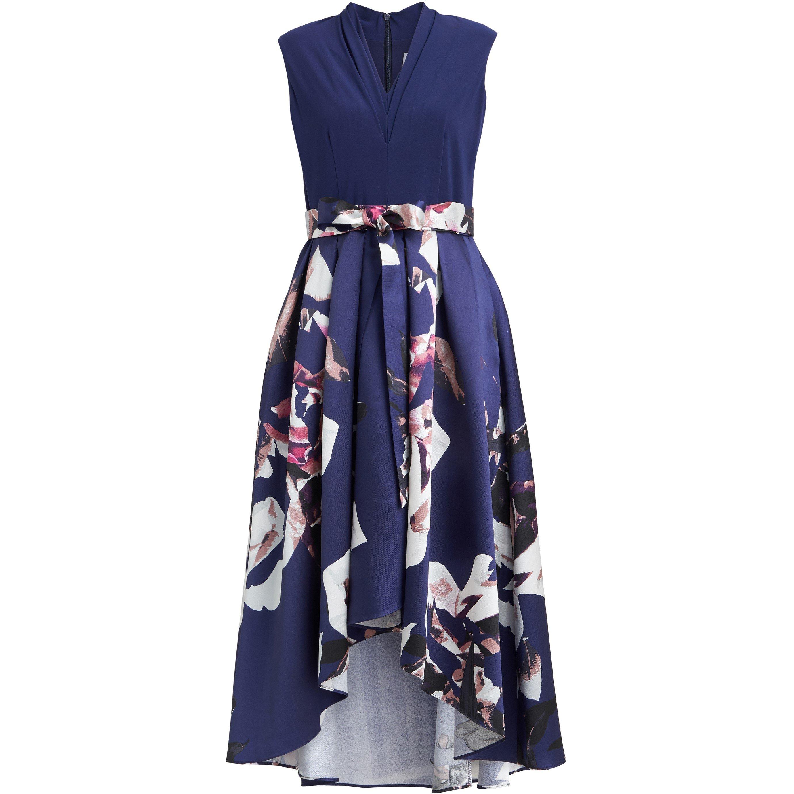 Navy - Gina Bacconi - Megan Sleeveless Floral High Low Dress - 4