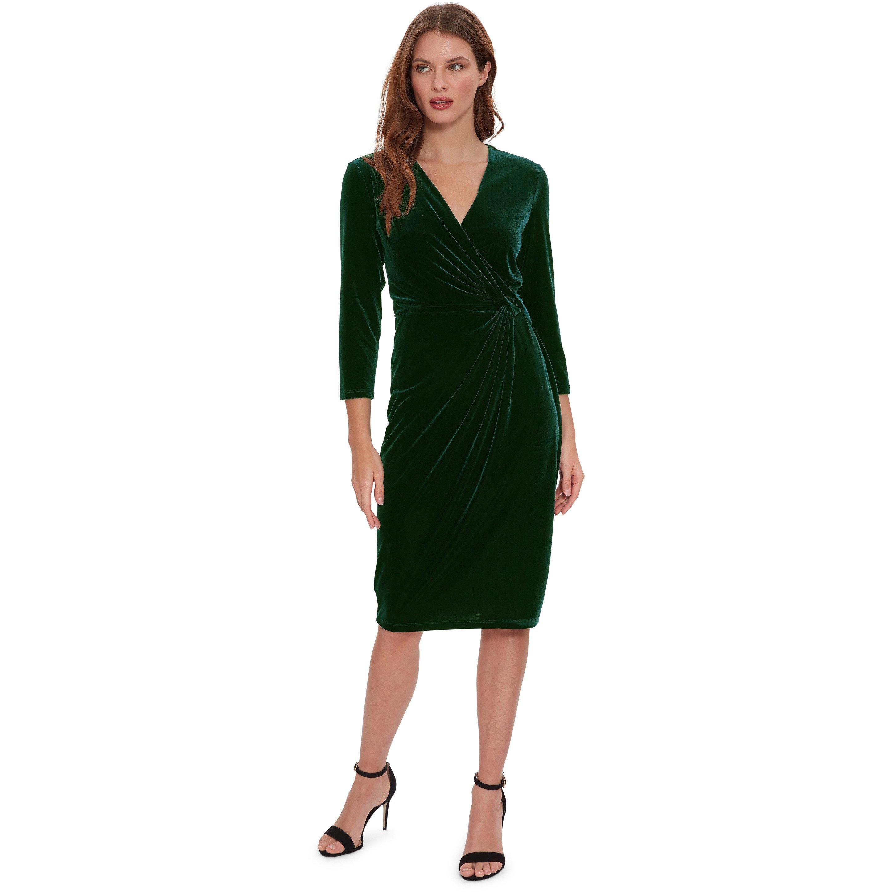 Green - Gina Bacconi - Alexxia Velvet Wrap Dress With Knot - 3