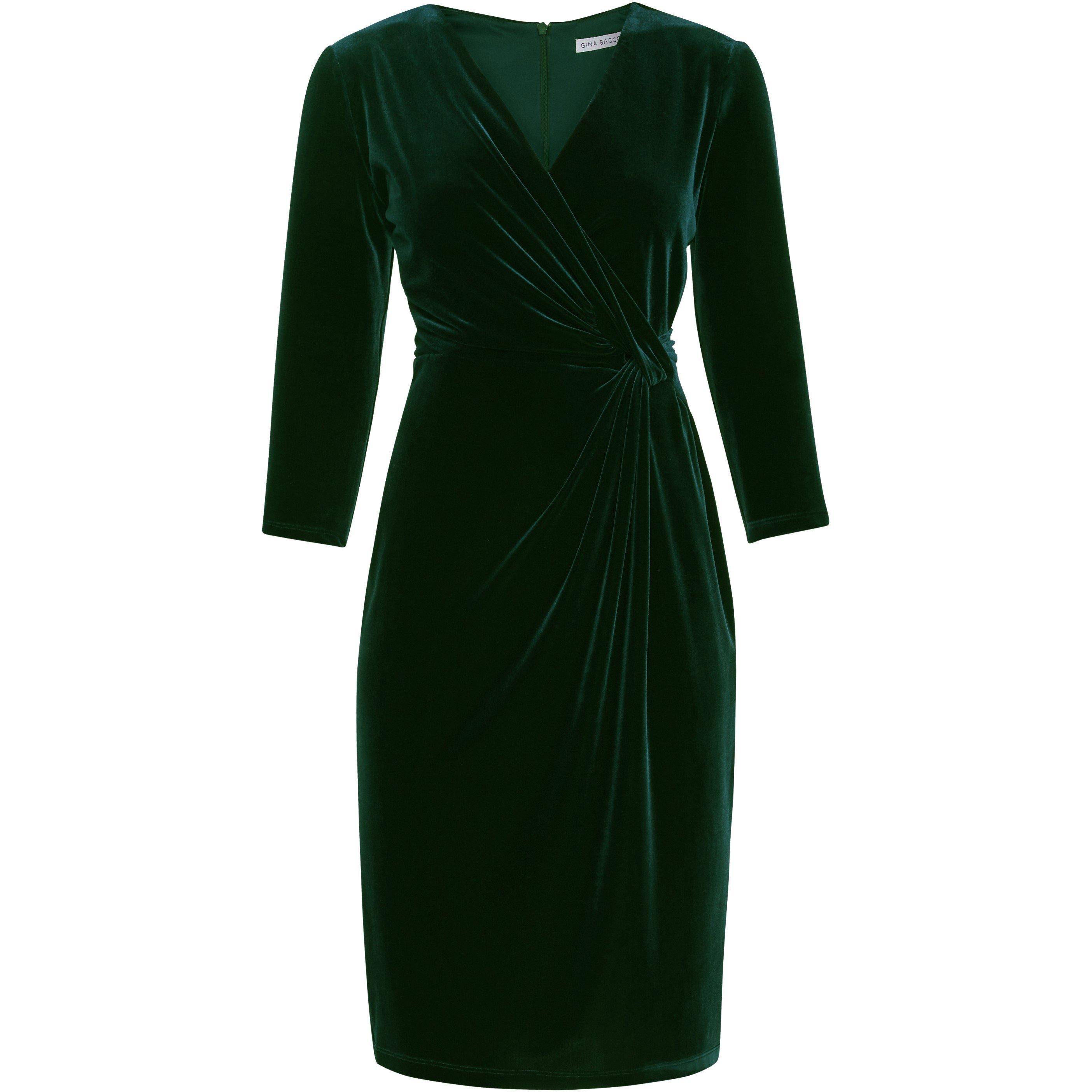 Green - Gina Bacconi - Alexxia Velvet Wrap Dress With Knot - 4