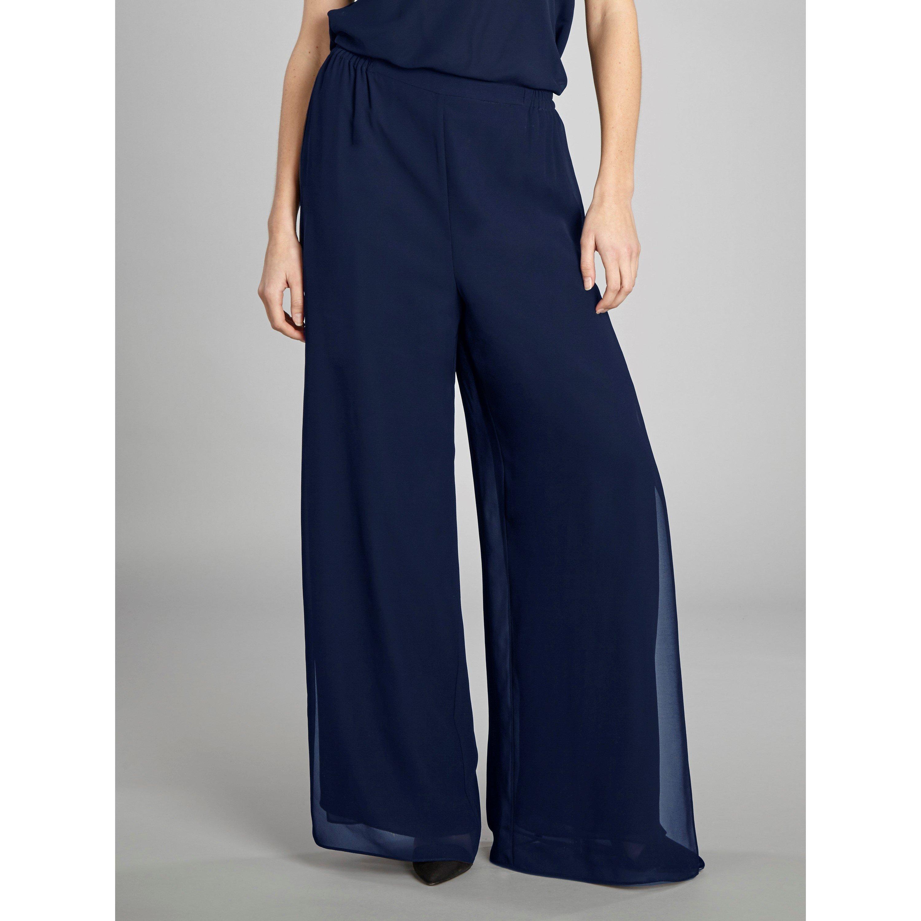 Navy - Gina Bacconi - Chiffon Layered Trouser With Slits - 2