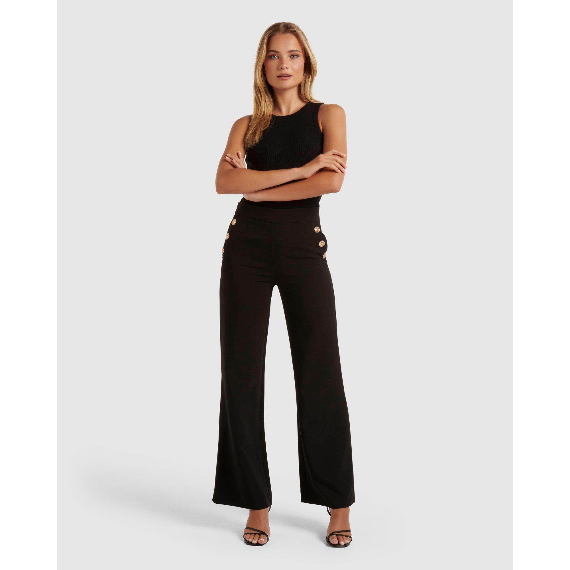 Black - Forever New - Megan Button Wide Leg Pant - 1