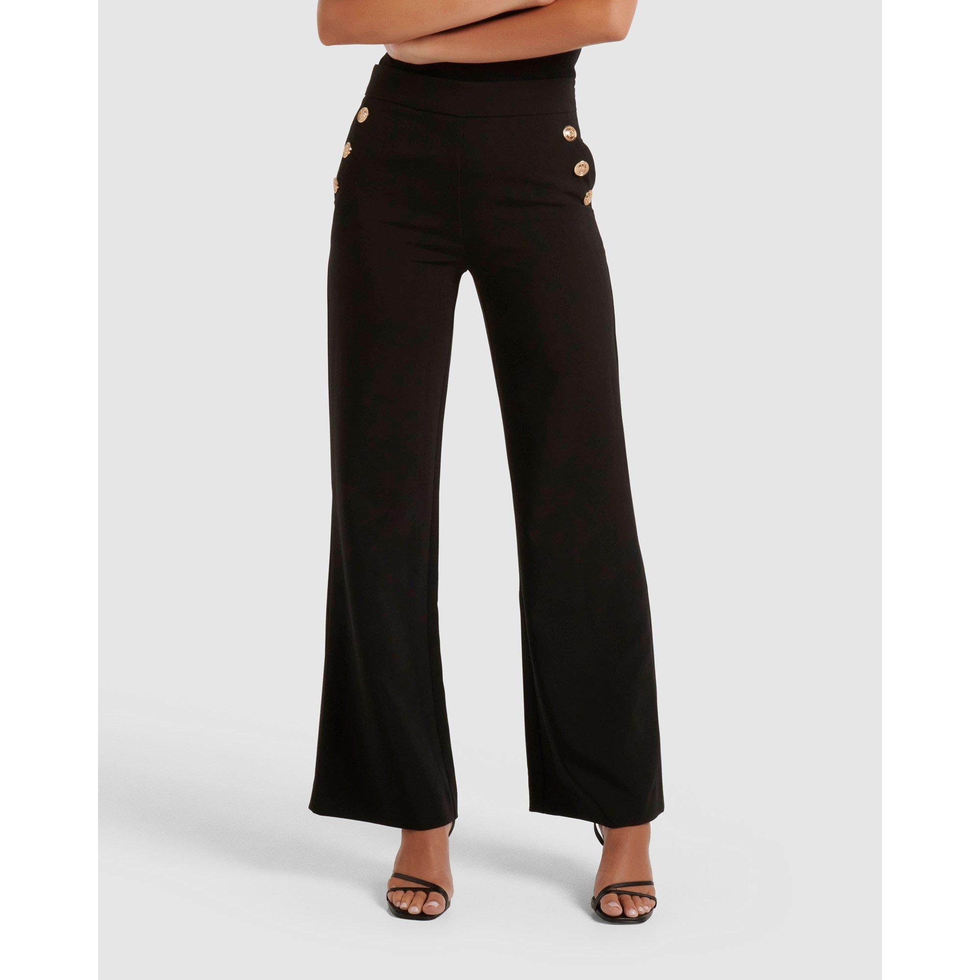Black - Forever New - Megan Button Wide Leg Pant - 2