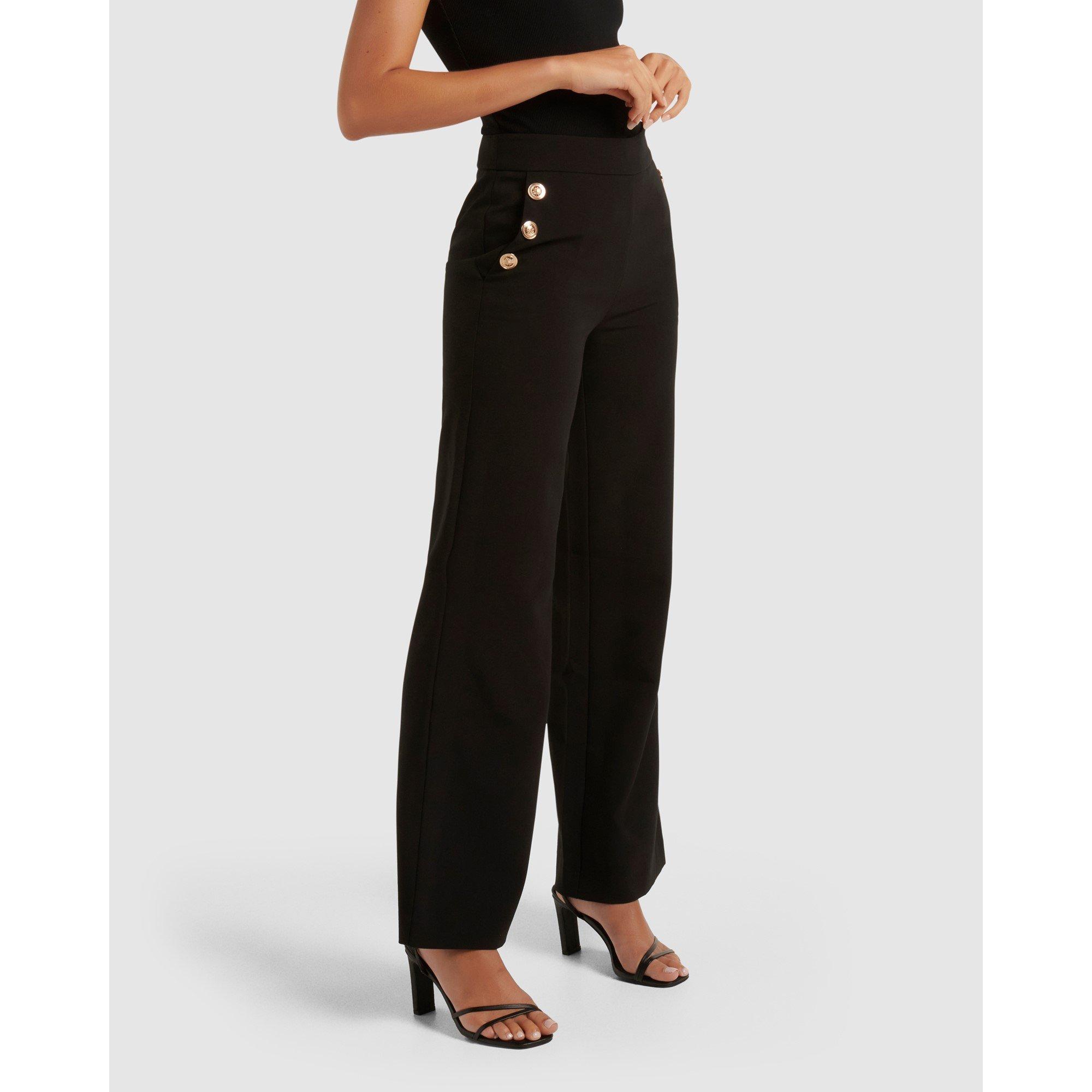 Black - Forever New - Megan Button Wide Leg Pant - 4