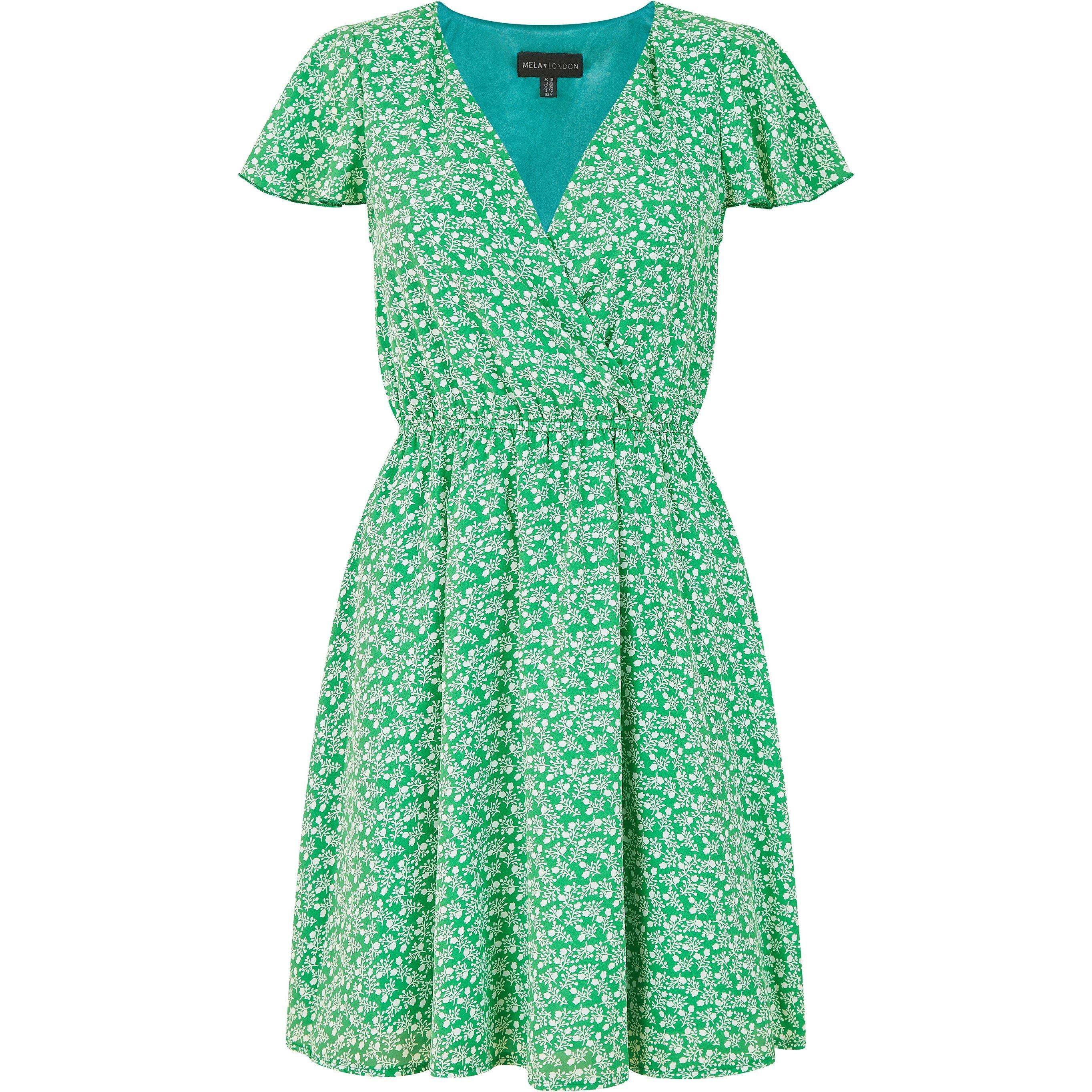 Green - Mela London - Green Ditsy Print Wrap Skater Dress - 4