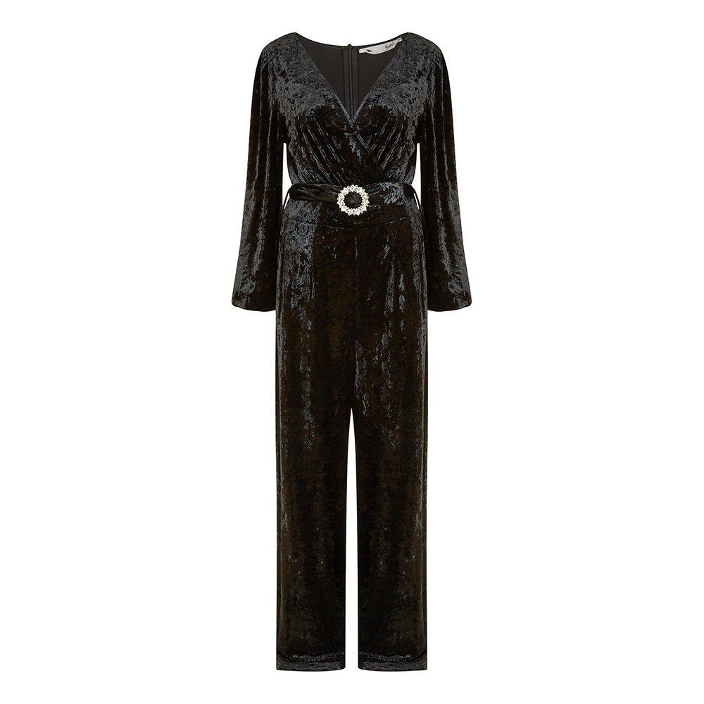 Black - Yumi - Black Velvet Jumpsuit With Diamanté Belt - 6