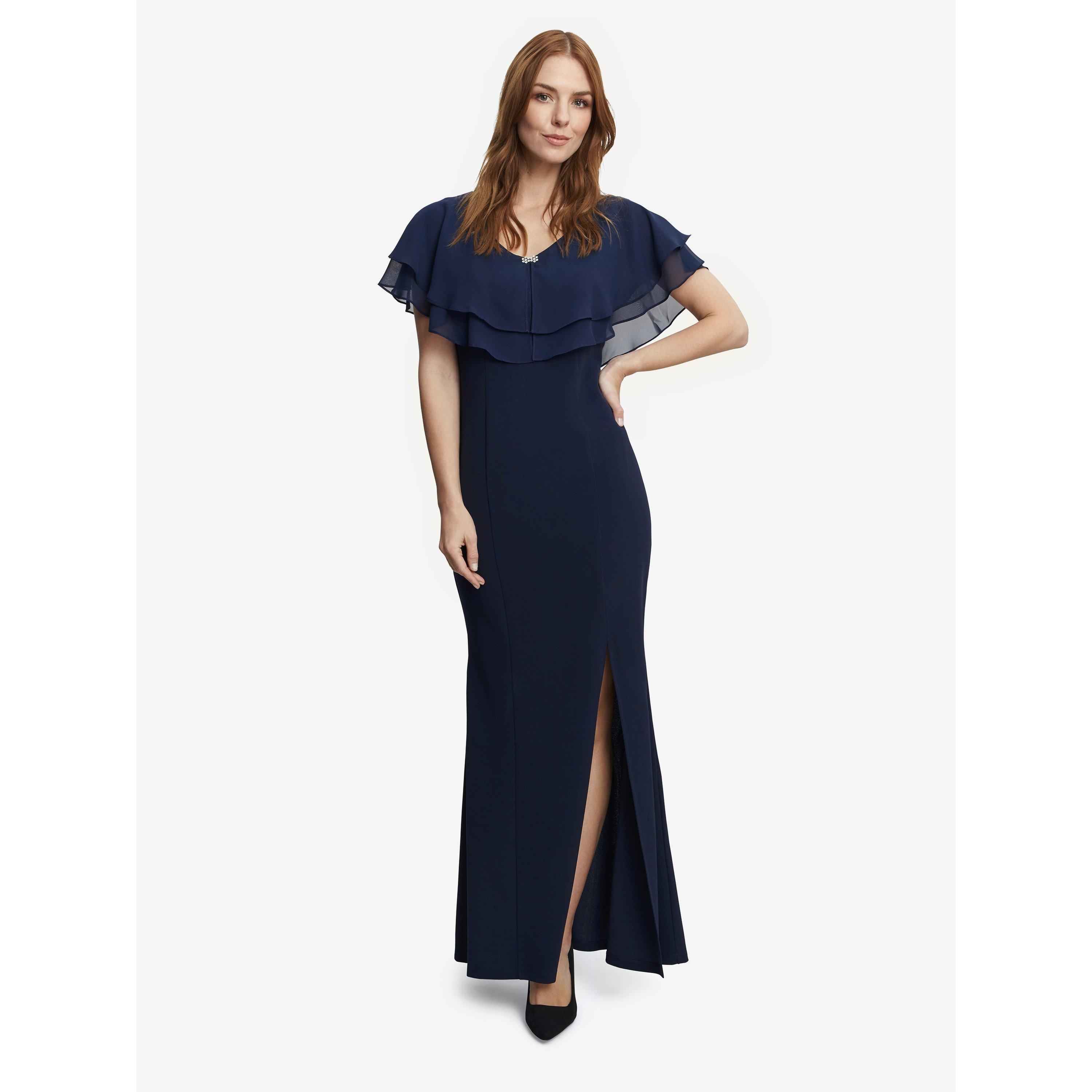 Navy - Gina Bacconi - Sharla V Neck Two Tiered Top Crepe Gown - 1