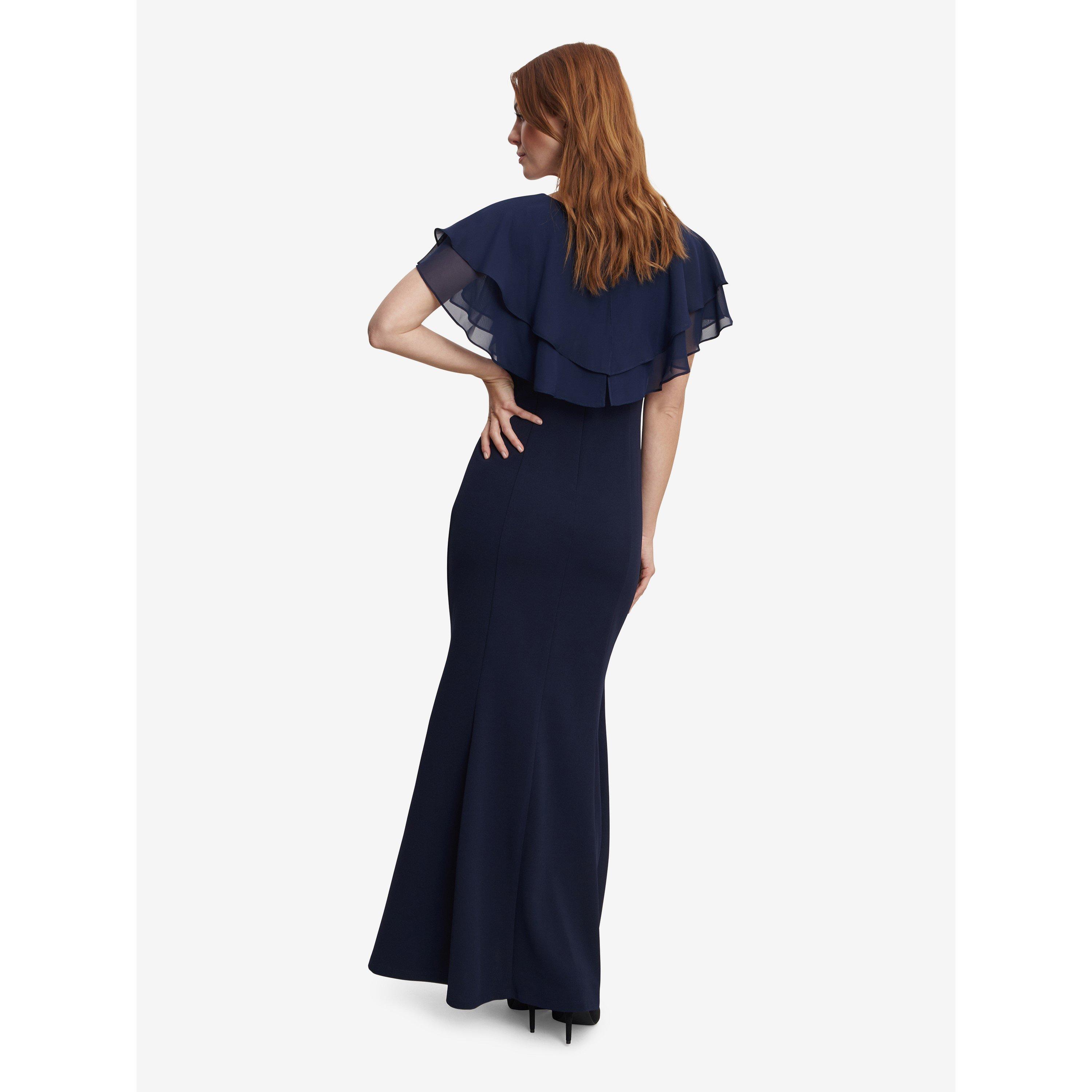 Navy - Gina Bacconi - Sharla V Neck Two Tiered Top Crepe Gown - 2